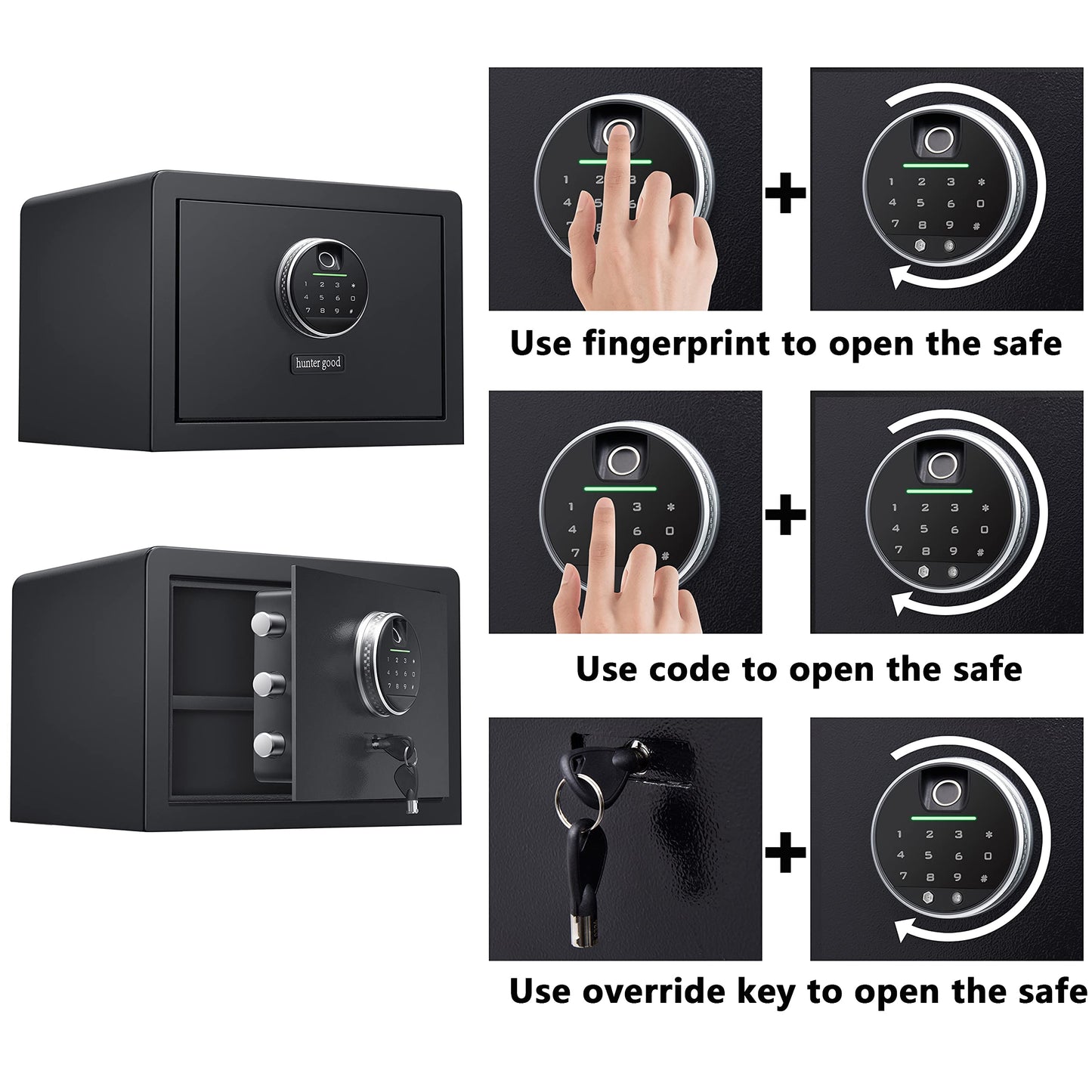 Biometric Digital Security Home Safe, Fingerprint Personal Storage for Cash, Jewelry and Valuables - 1.0 Cubic Feet Small Box for Gun Use (No Fireproof Bag)