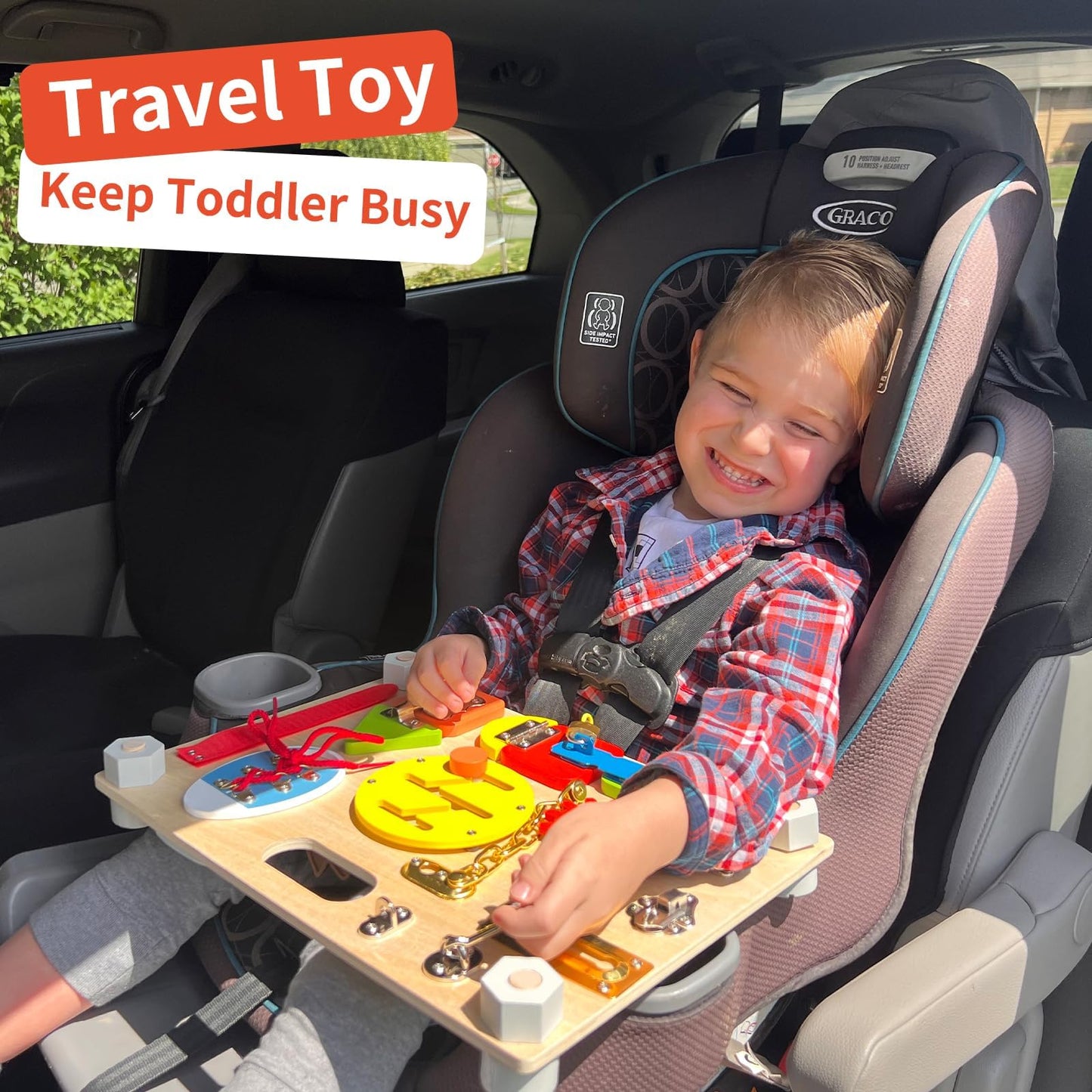 Smartwo Double-Sided Busy Board, Montessori Activities Wooden Sensory Toy for Preschool Educational Learning, Train Fine Motor, Concentration, and Life Skill Abilities for Kids 3+ Years Old