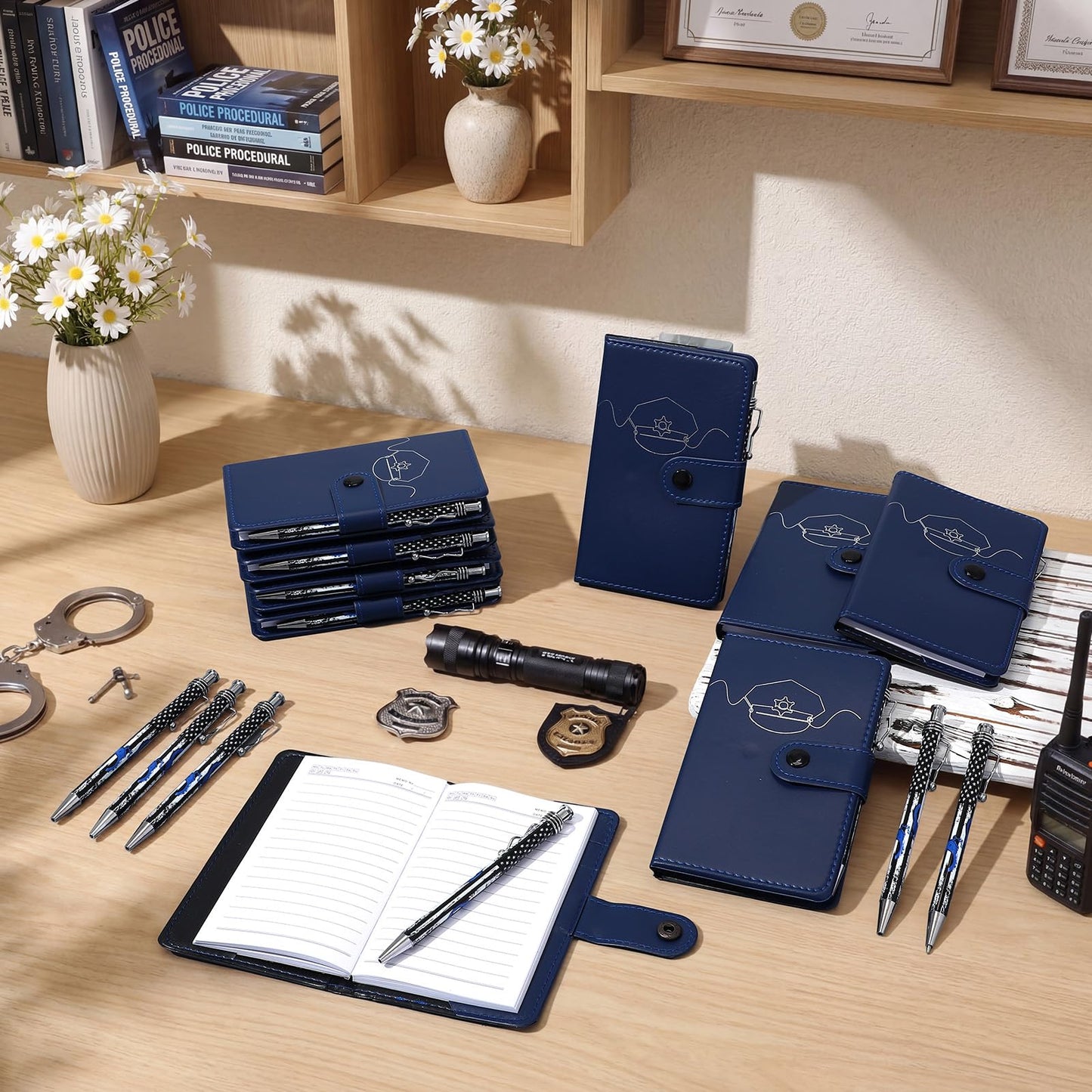 Ctosree 20 Sets Christmas Police Gifts Pocket Leather Notebooks with Handcuff Pens for Law Enforcement Police Officer Appreciation Gifts Stocking Stuffers