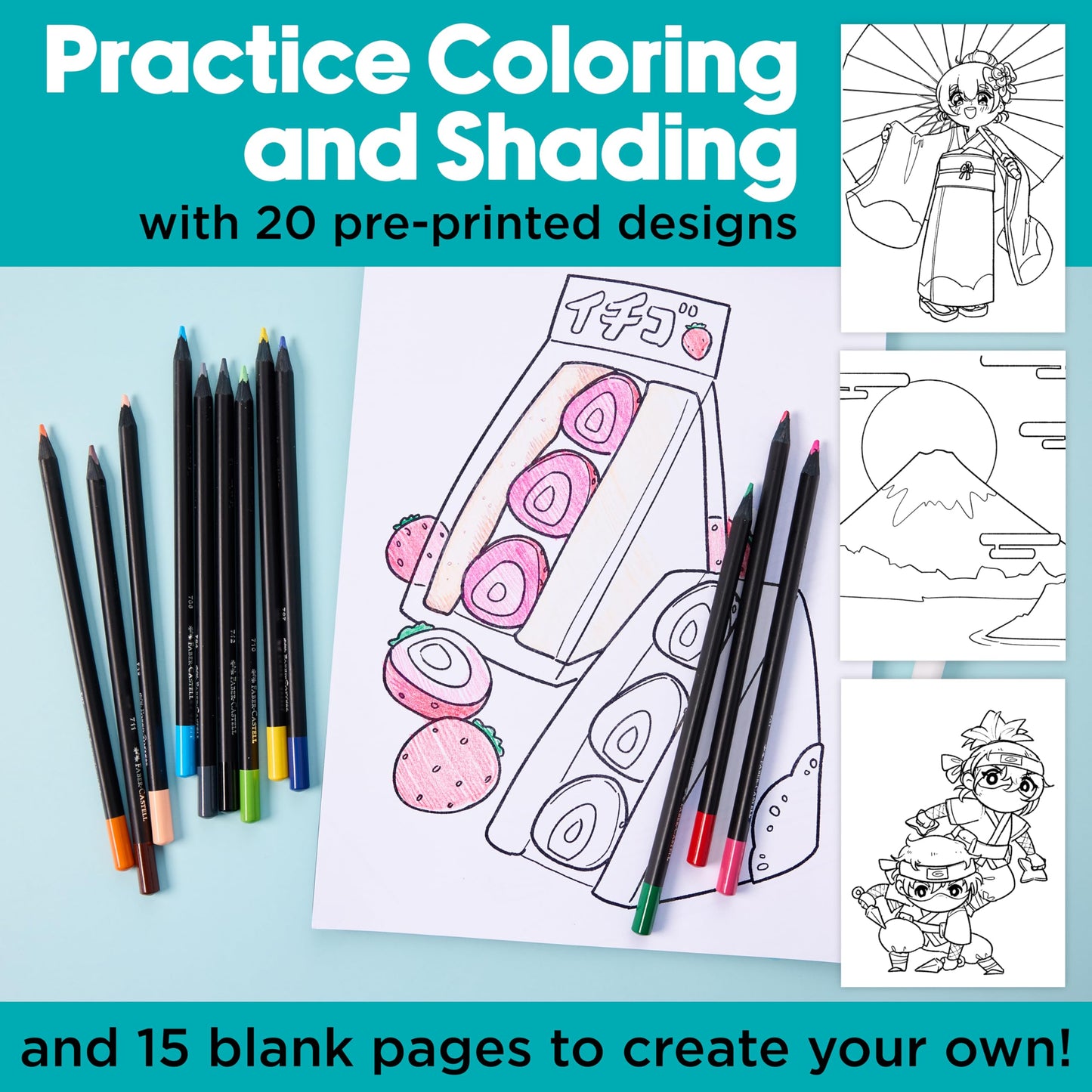 Faber-Castell Anime Drawing Kit: Japanese Adventures Edition | Step-by-Step Instruction Book with 20 Practice Pages, Color Pencil Set & Drawing Supplies for Kids, Beginners & Anime Fans (1 Book)