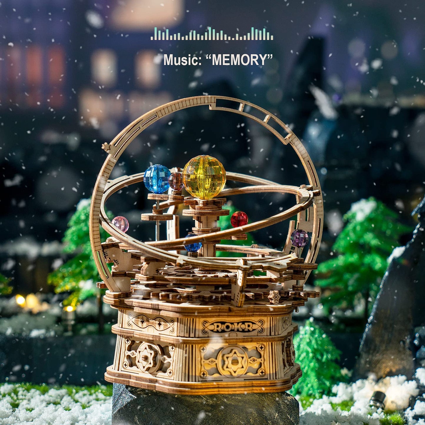 ROKR 3D Wooden Puzzles Rotatable DIY Model Music Box Mechanical Starry Night - Educational Brain Teaser Assembly Model Building Kits, Adults Crafts Hobbies Gifts for Adult (Starry Night)