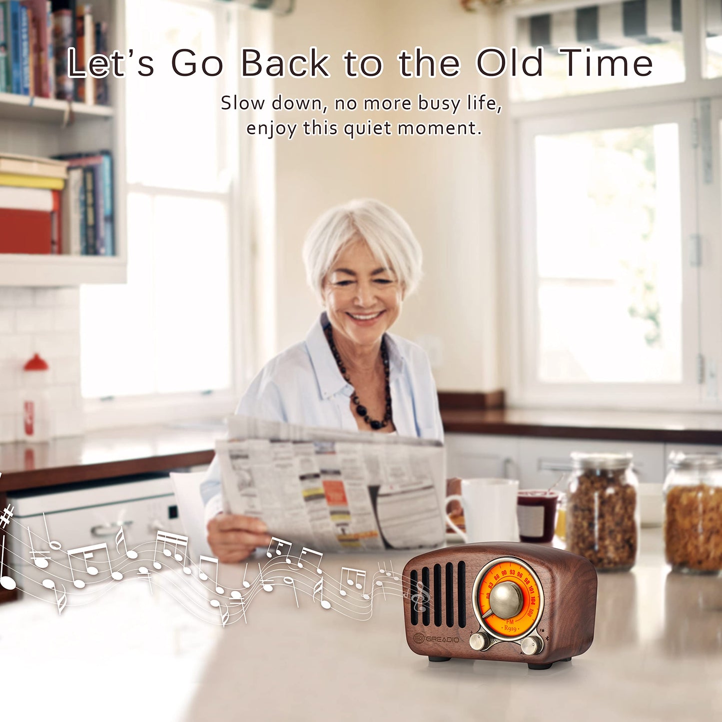 Vintage Greadio Walnut Wood Bluetooth Speaker Radio - Retro Style, Bass Enhancement, Loud Volume, Bluetooth 5.0, MP3 & FM Radio
