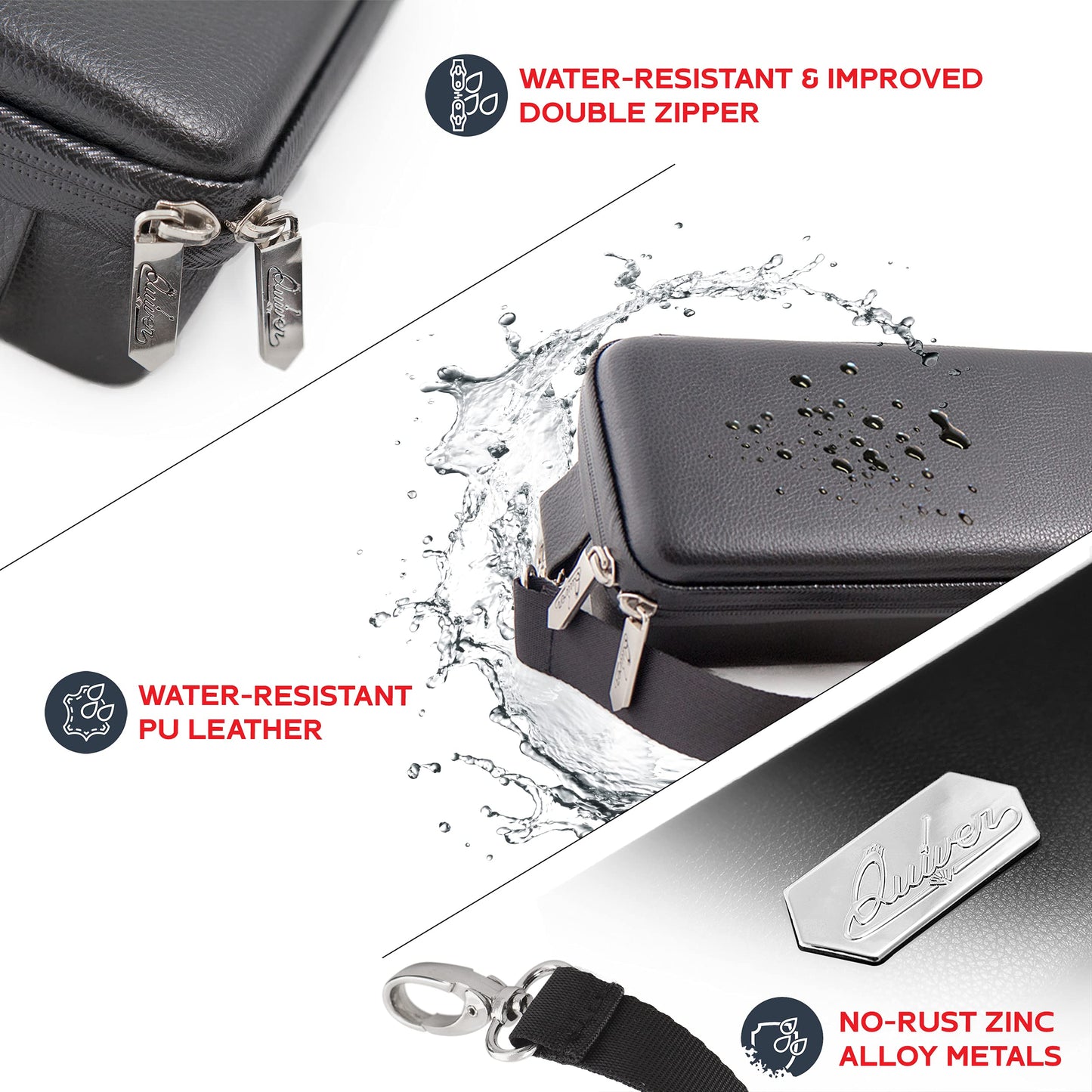 Quiver Time Black Quiver Card Carrying Case - TCG Cards Deck Box Holder for Trading Cards, MTG Bag Playing Card Case (+Wrist & Shoulder Strap, Dividers, Separators, Corner Pads + 100 Apollo Sleeves)