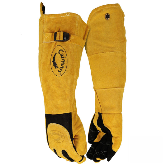 Caiman Premium Split Deerskin MIG/Stick Welding Gloves with Fleece/Foam Insulation, 21-inch length, Split Cowhide Leather Heat Shield Patch, Sock Lined Foam, Kevlar, Black/Gold, X-Large (1878-5)