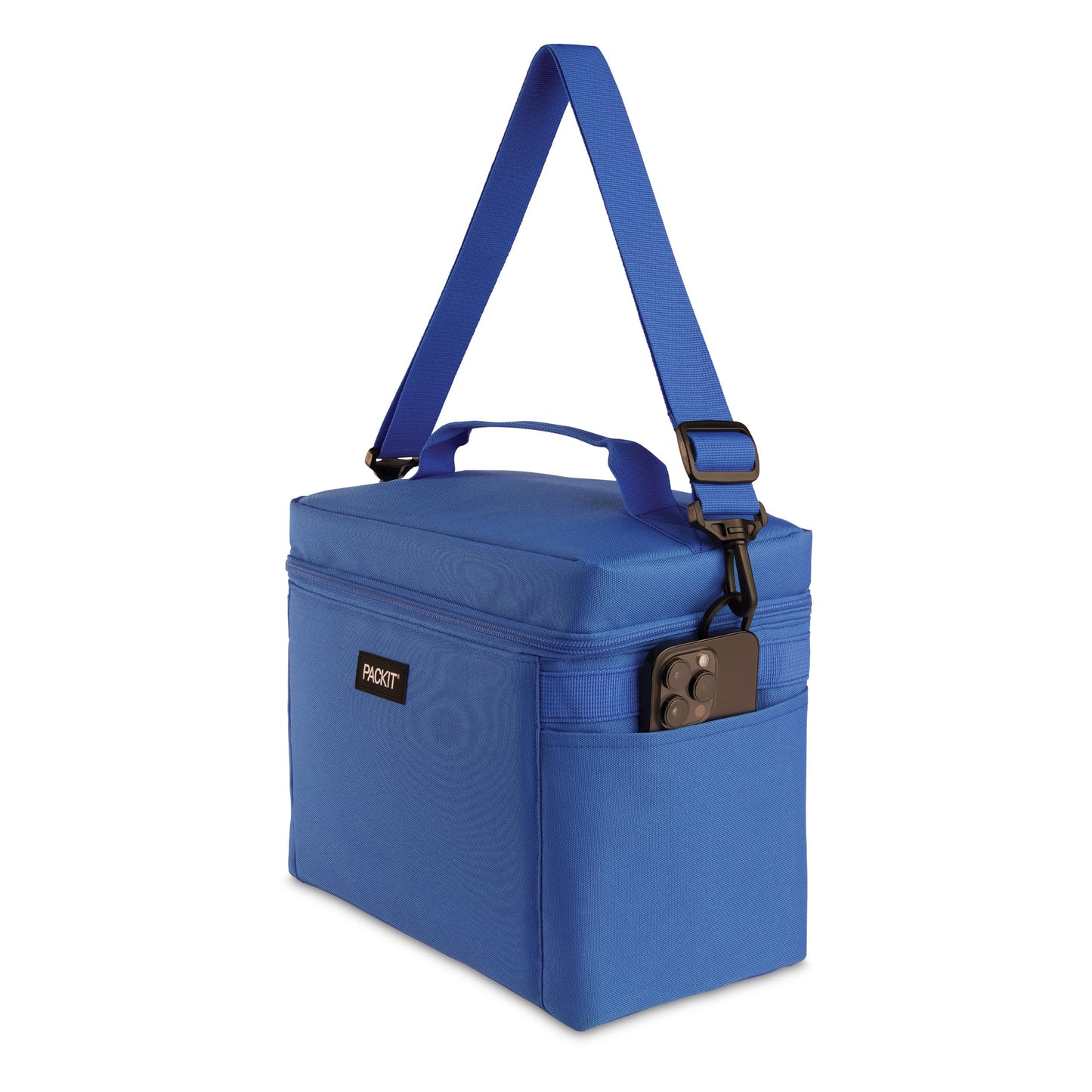 PackIt Freezable Newport Cooler, Azure Blue, Collapsible, Reusable, Built with EcoFreeze Technology, Wide Top Opening, Double Zip Closure, with Adjustable & Removable Shoulder Straps for Easy Carrying