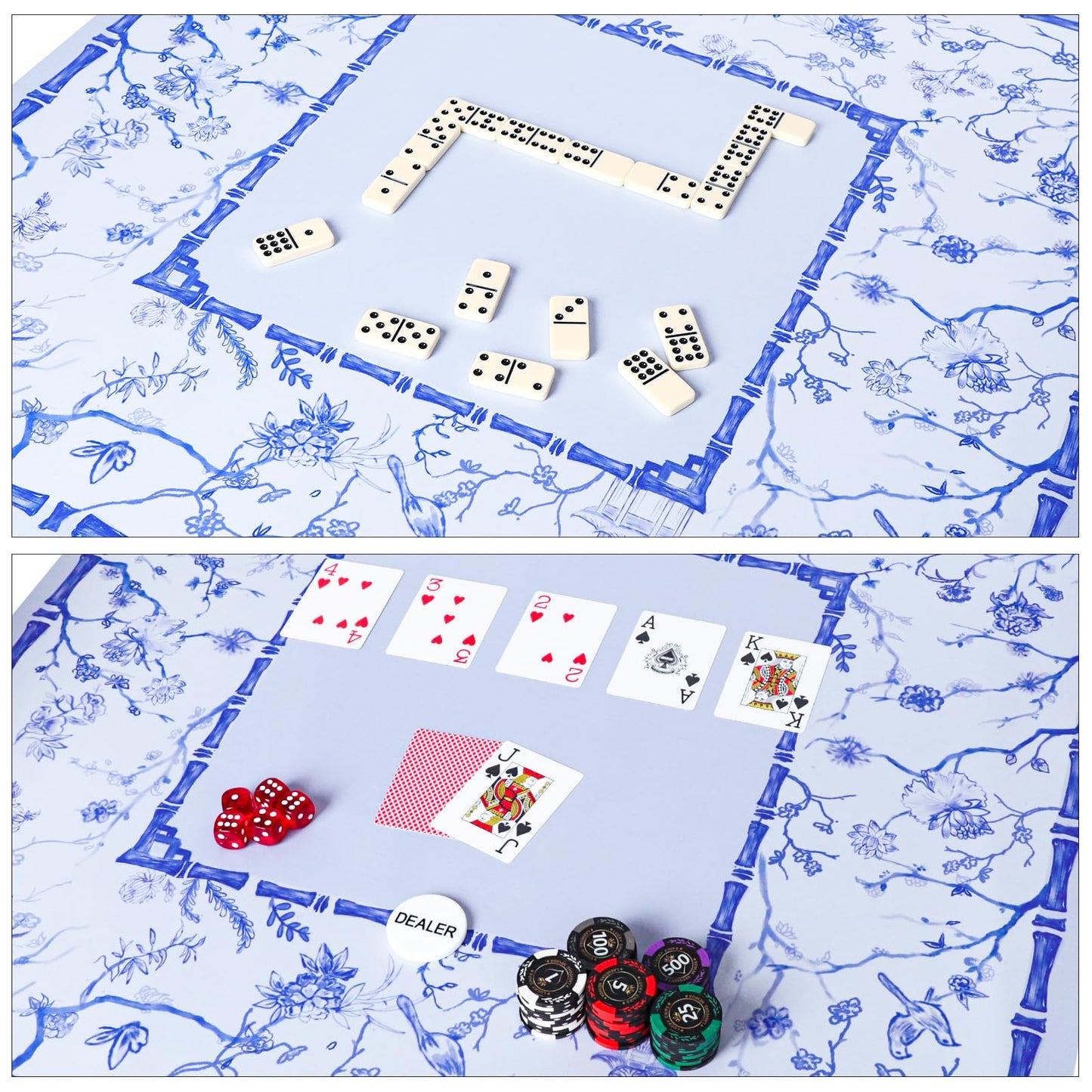 TIASUSAN Large Blue Mahjong Mat (31.5” x 31.5”) with Black Carrying Bag, Anti-Slip, Noise-Reducing Table Cover for Mahjong, Poker, Board Games, Dominoes, and Card Games