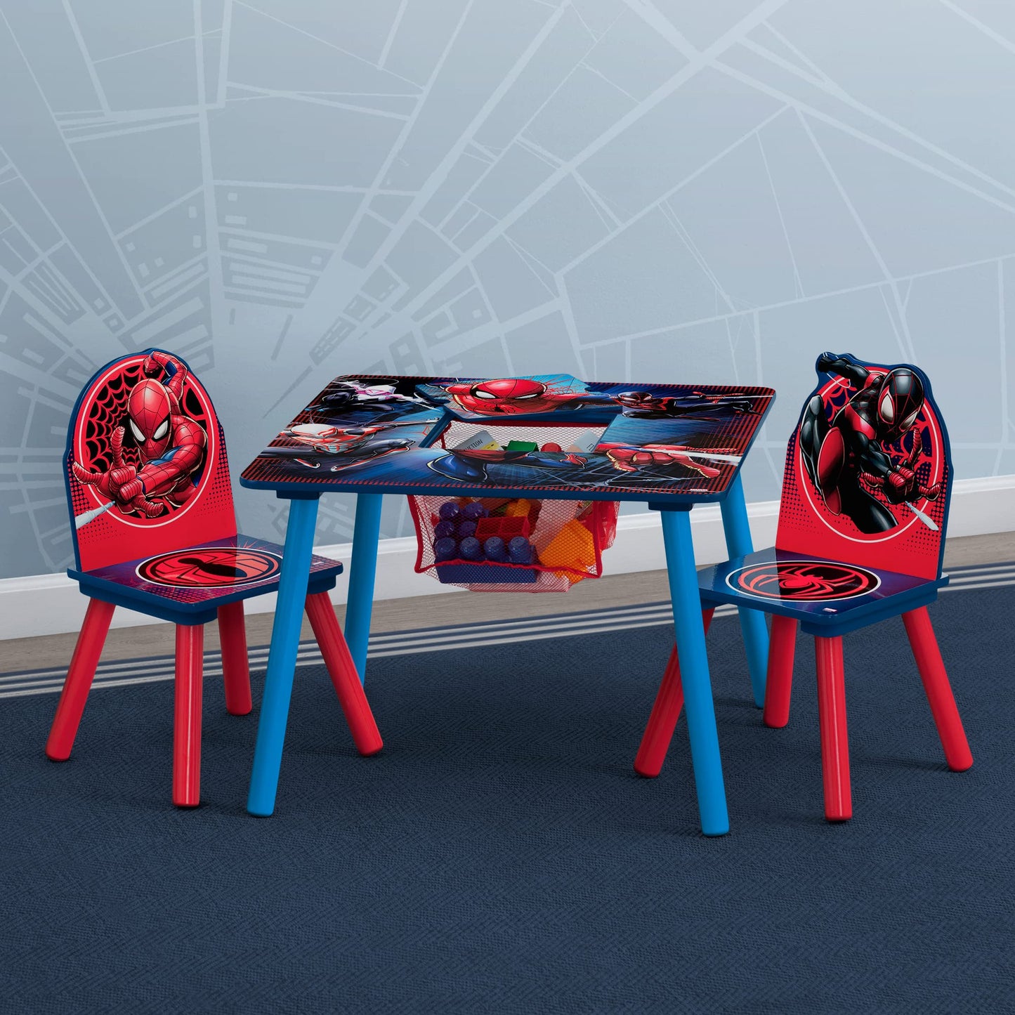 Delta Children Marvel Spider Man Kids Table Set with Storage (2 Chairs Included) Greenguard Gold Certified, Onesize, Blue/Red