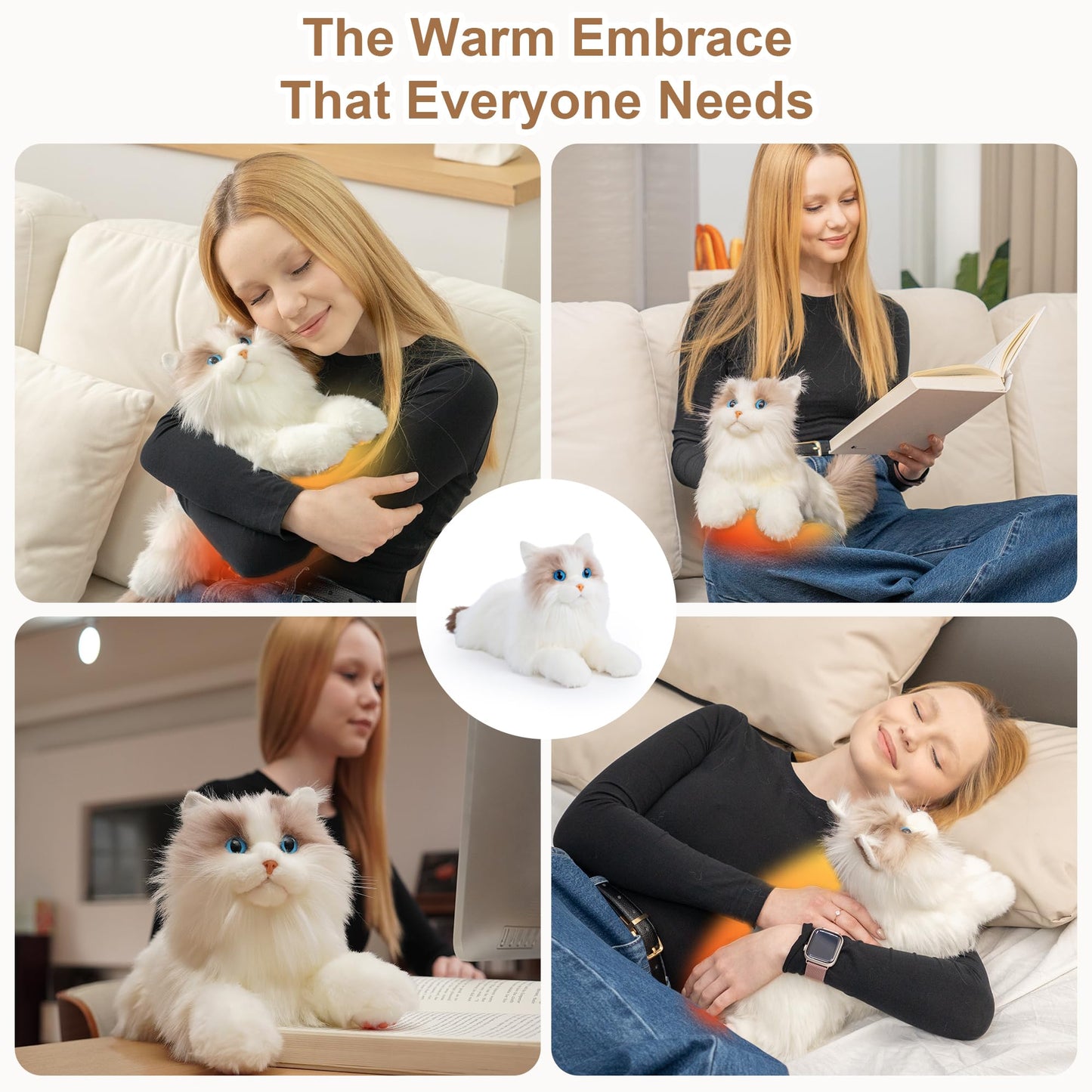 Chongker Microwavable & Weighted Stuffed Animals, 2lbs Heated Stuffed Animal Cat Plushies with Removable Heating Pad for Belly Neck Shoulder, Warmth Plush Toys for Adults Children