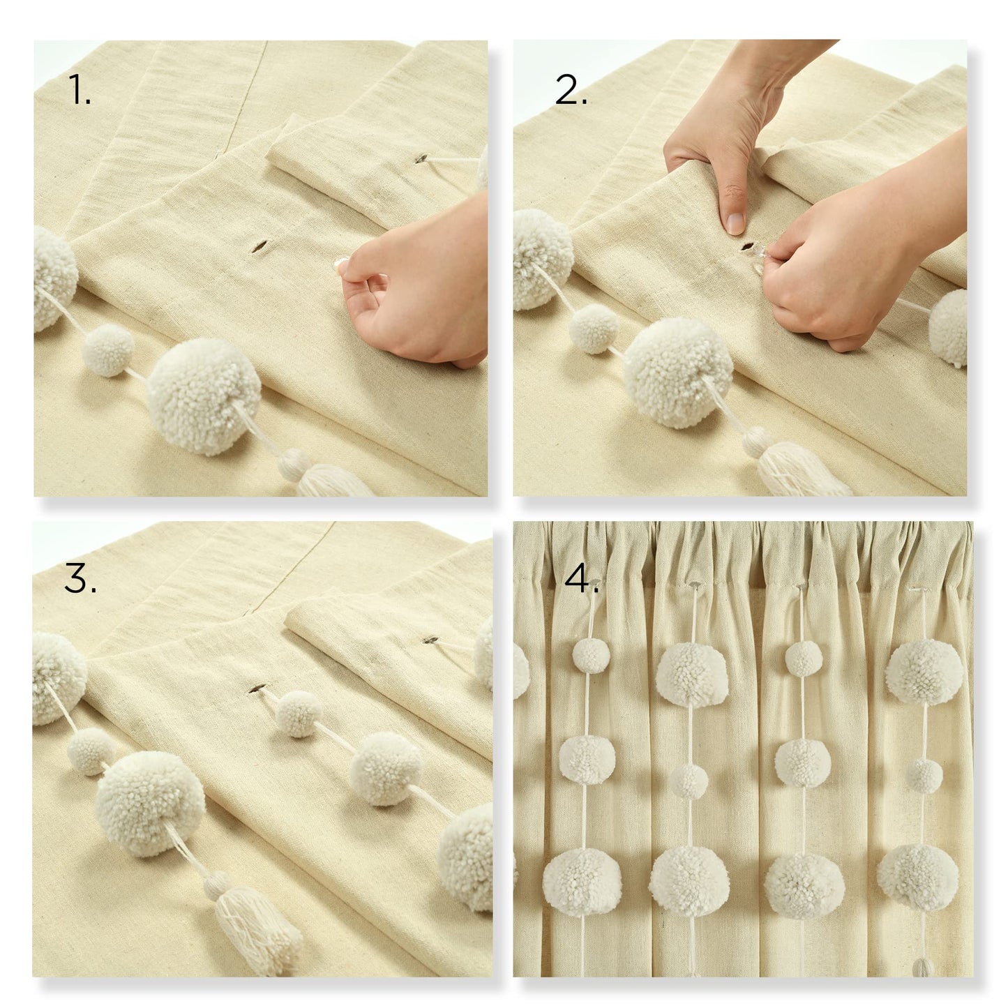 Lush Decor Boho Pom Pom Tassel Linen Textured Window Curtain Panel, Single 52" W x 84" L Blush -