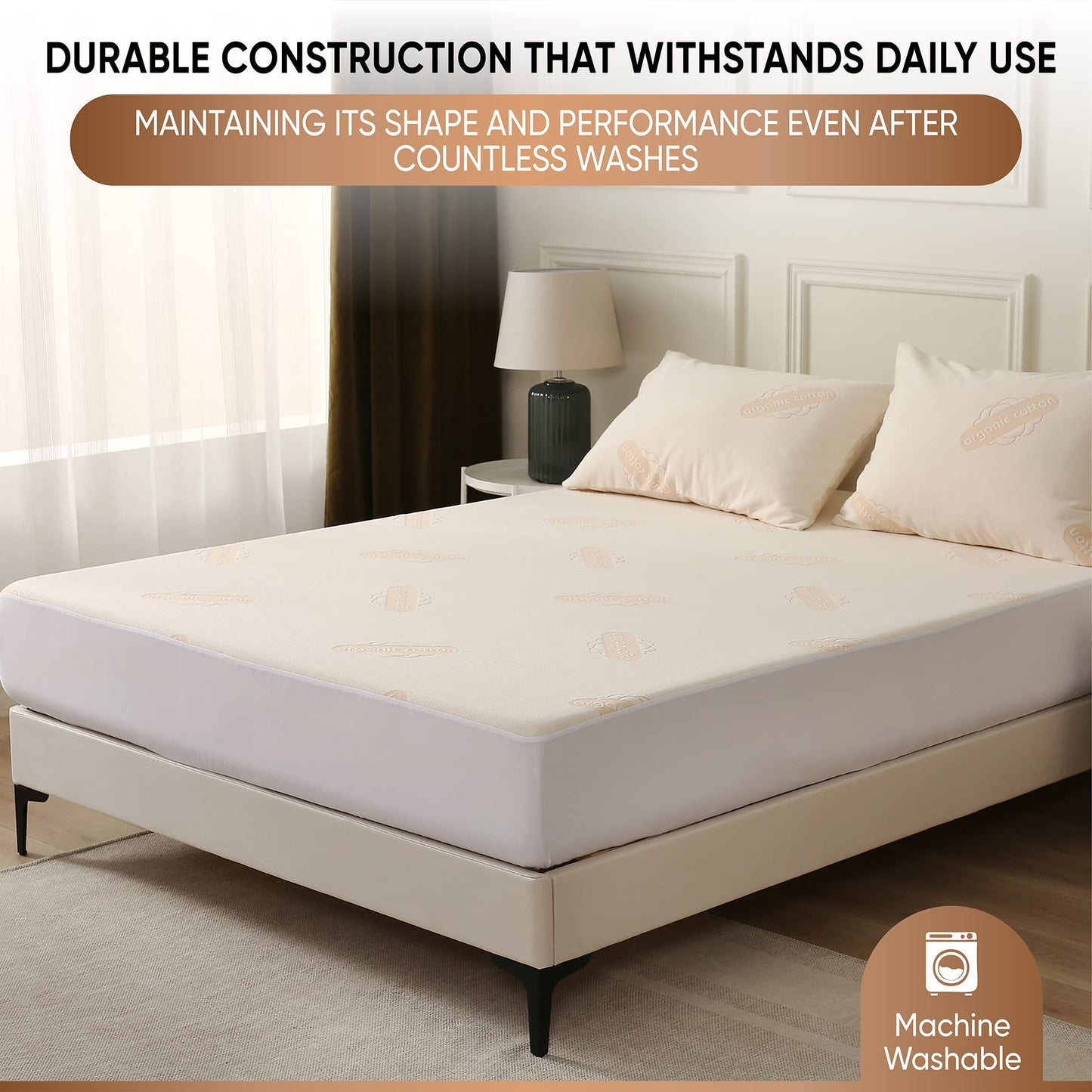 Waterproof Organic Mattress Protector Full - Organic Cotton Breathable Mattress Pad Cover - 250 GSM Comfort - Deep Pocket - Fitted Comfort