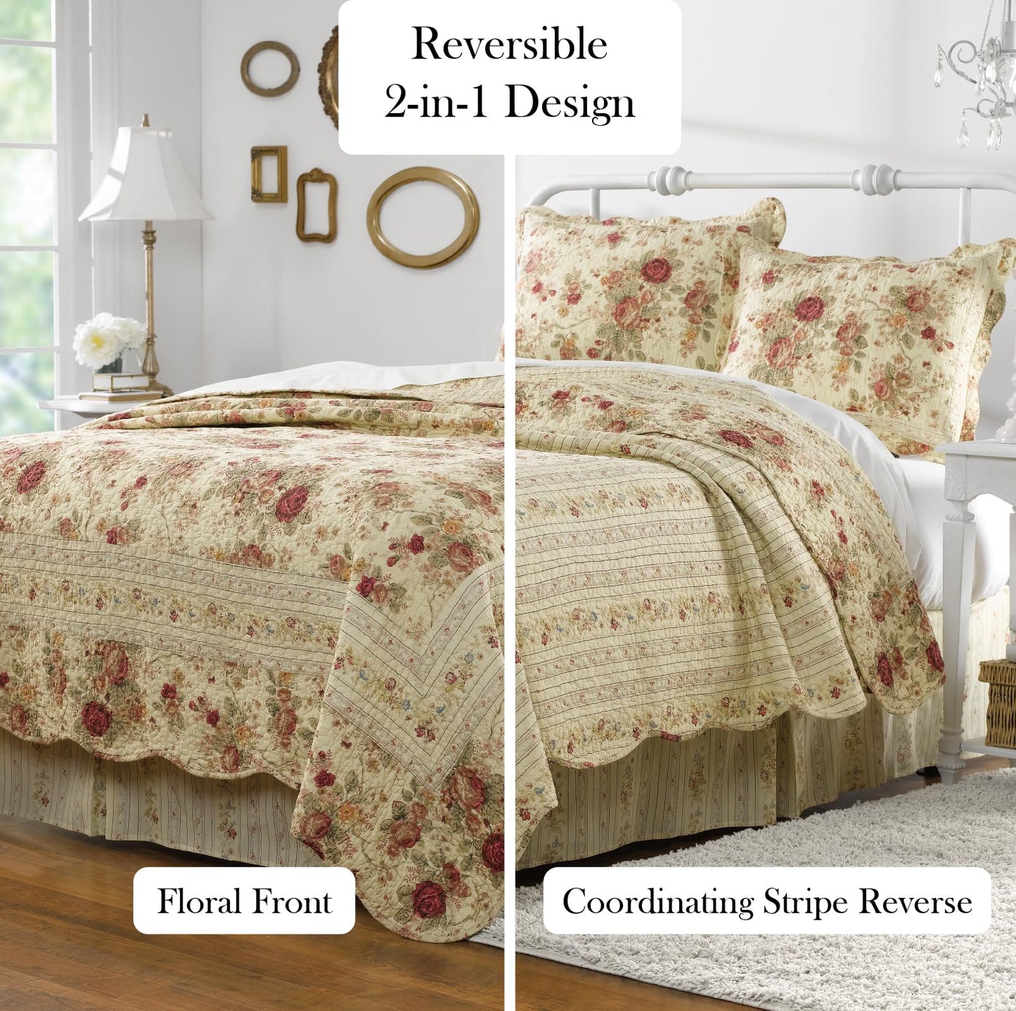 Greenland Home Antique Rose Full/Queen Quilt Set, Ecru