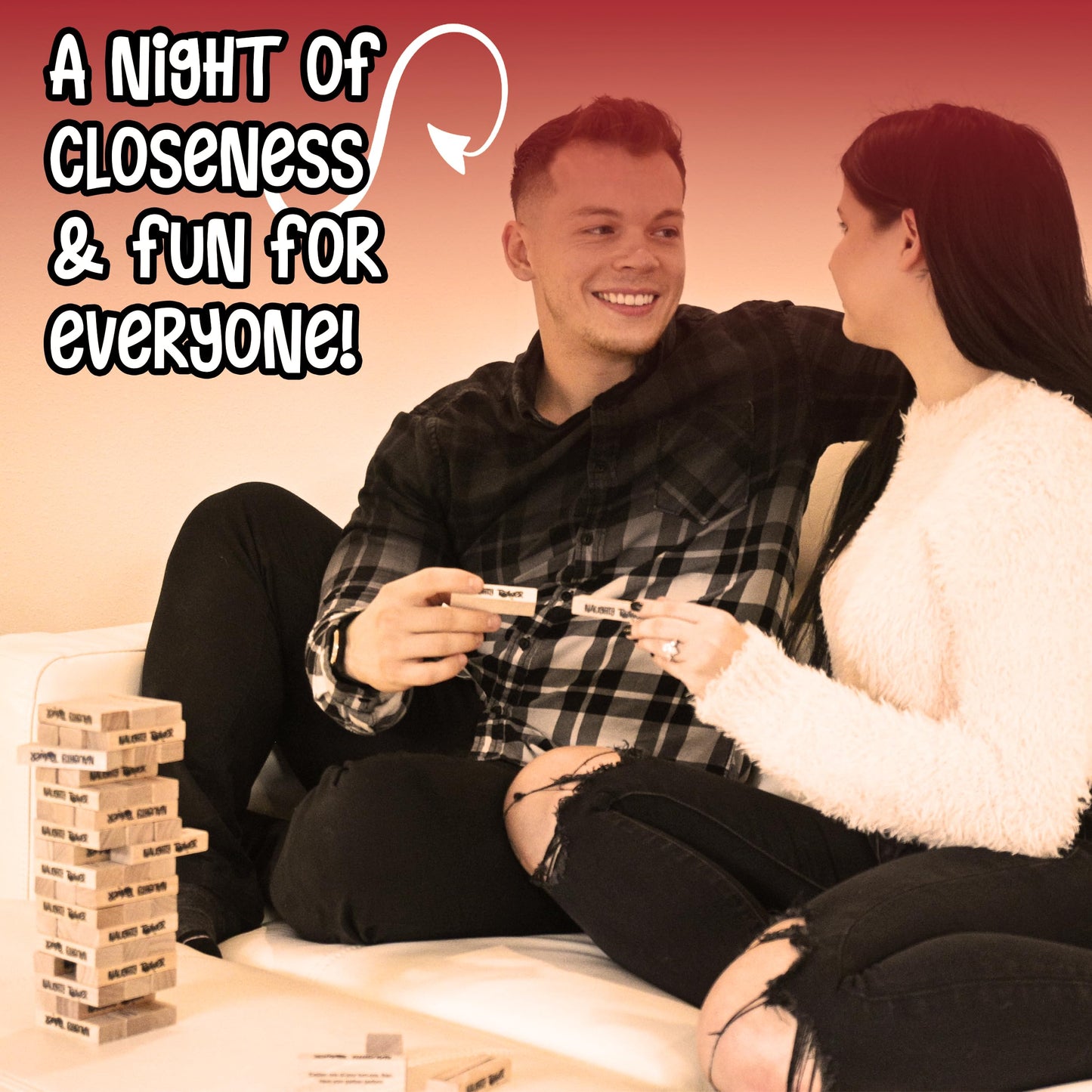 Naughty Tower Questions Game - 54 Fun Conversation Starters - Commands for Game Nights, Date Nights, & to Deepen Connections - A Spin on Fun Classic Games Like Tumbling Wooden Block Tower Games