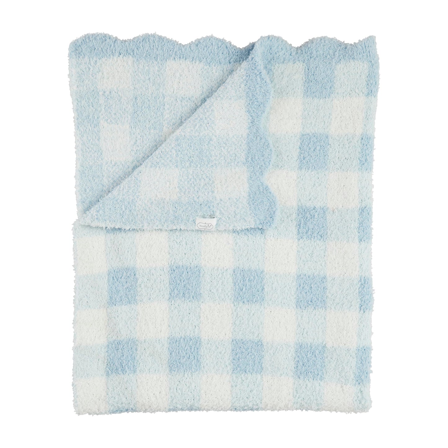 Mud Pie Blue Gingham Chenille Blanket, Soft Baby Blanket for Nursery, Stroller and Shower Gift