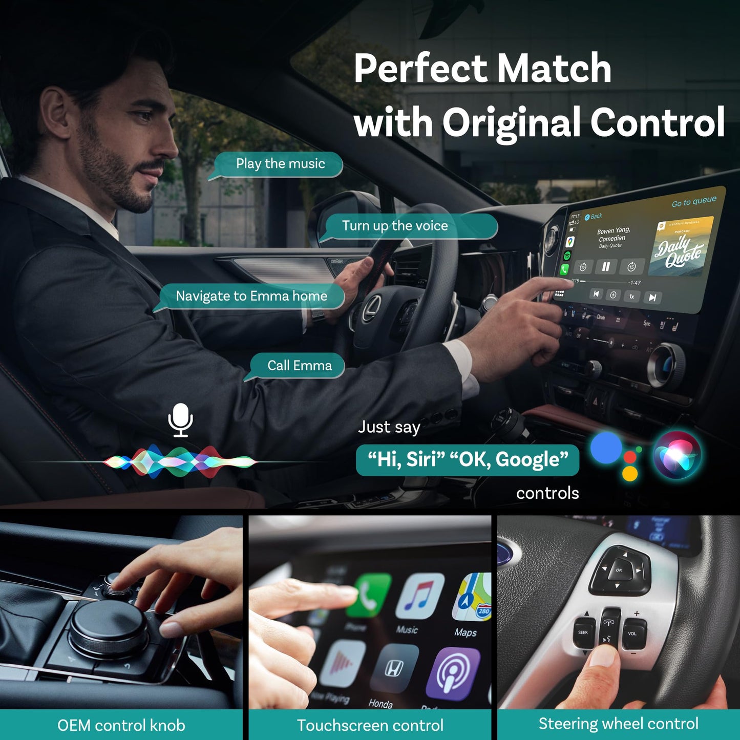 OTTOCAST Mini 2in1 Wireless Carplay Adapter for Apple iPhone with GPS Passthrough, Android Auto Car Adapter, Plug & Play, Convert Wired to Wireless Car Play Dongle to USB& USB-C, No Delay