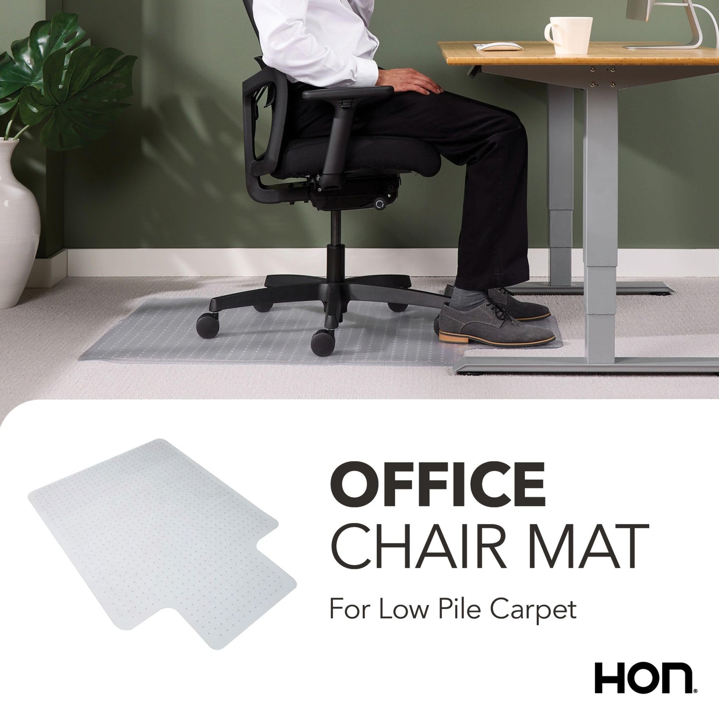 HON Office Chair Mat for Carpet, Clear Desk Mat with Extended Lip for Rolling Computer Chairs, Heavy Duty Vinyl Floor Protector for Low Pile Carpet, 36 x 48 in, Clear
