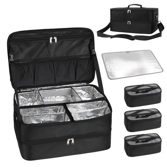 Extra Large Makeup Case, Professional Makeup Train Case for Makeup Artist Traveling Organizer, Double Layer XL Cosmetic Travel Case for Cosmetology with 3 Detachable compartments and 3 Makeup Bags