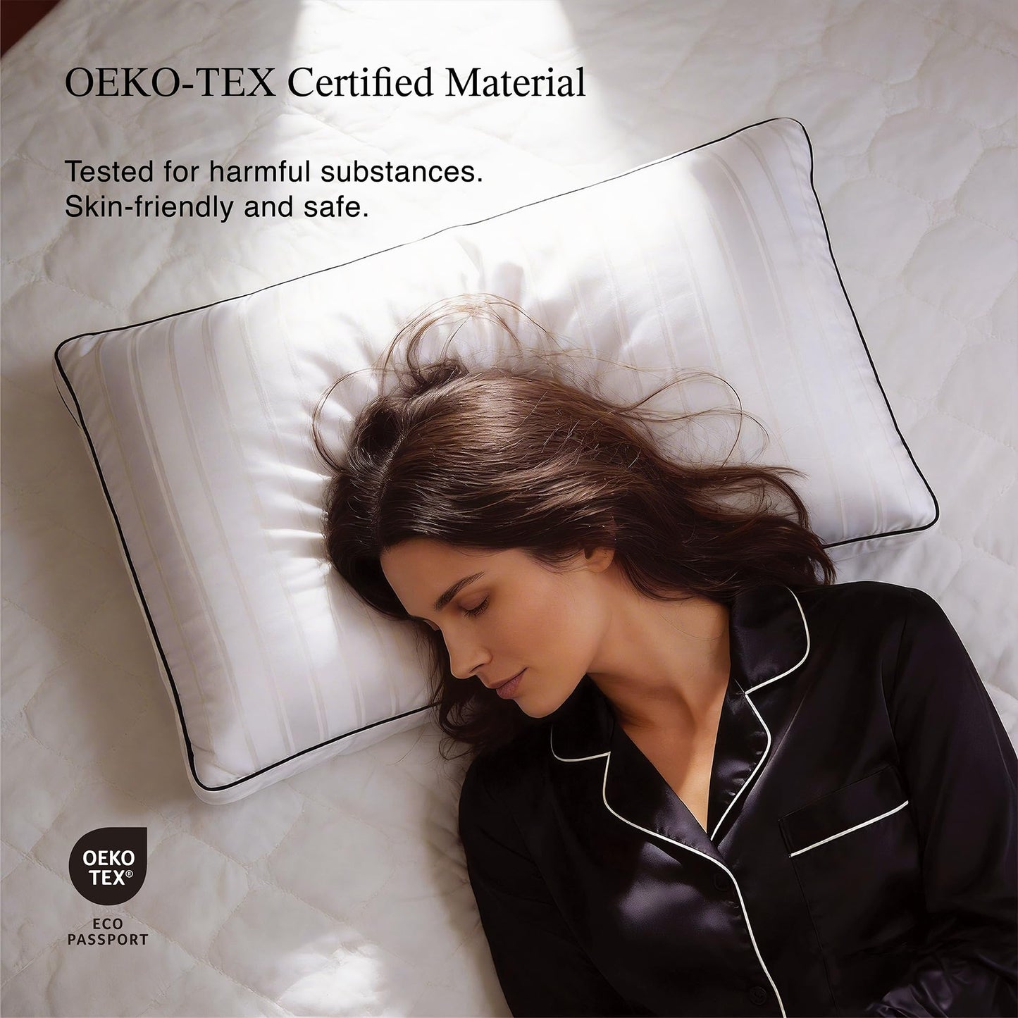 Blue Ridge Home Fashions Luxury Hotel Collection Bed Pillows Queen Size Set of 2, Soft Medium 500 Thread Count Damask Stripe Embroidered 100% Cotton Cover, Gusseted Down Alternative