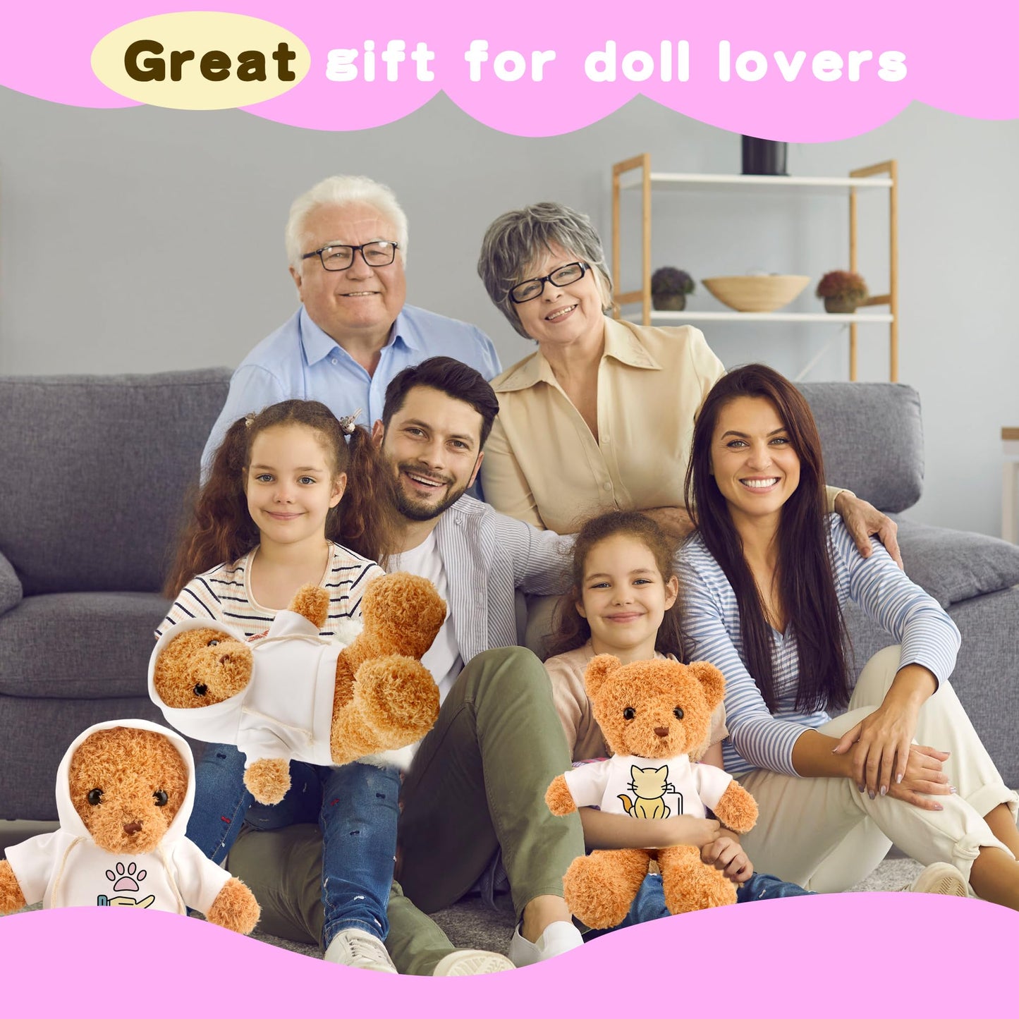 15 Pack Stuffed Bear White Hoodie Bulk Sublimation Blank Teddy Bear Toy Shirts Stuffed Animal White Basic Clothes Hoodie for 15 Inch Stuffed Bears Dolls DIY