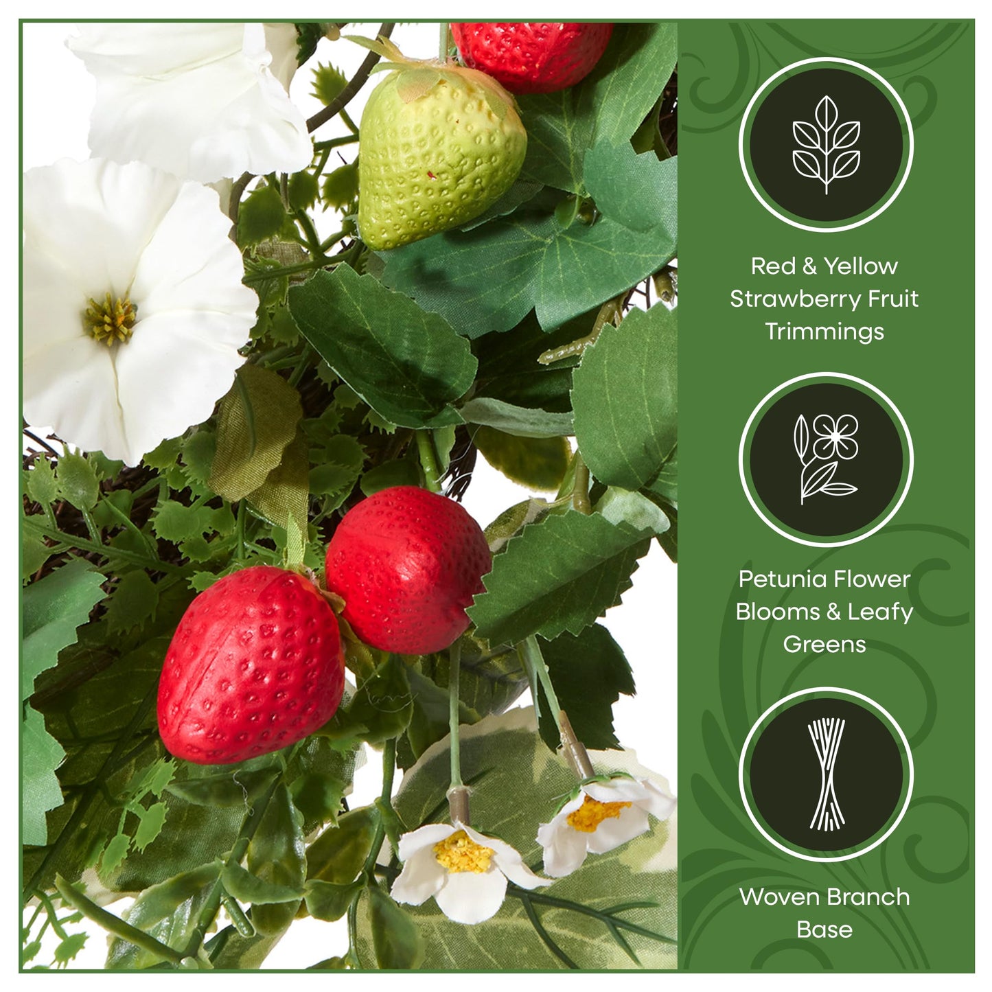National Tree Company Artificial Spring Wreath, Woven Branch Base, Decorated with Strawberries, Petunia Blooms, Leafy Greens, Spring Collection, 22 Inches