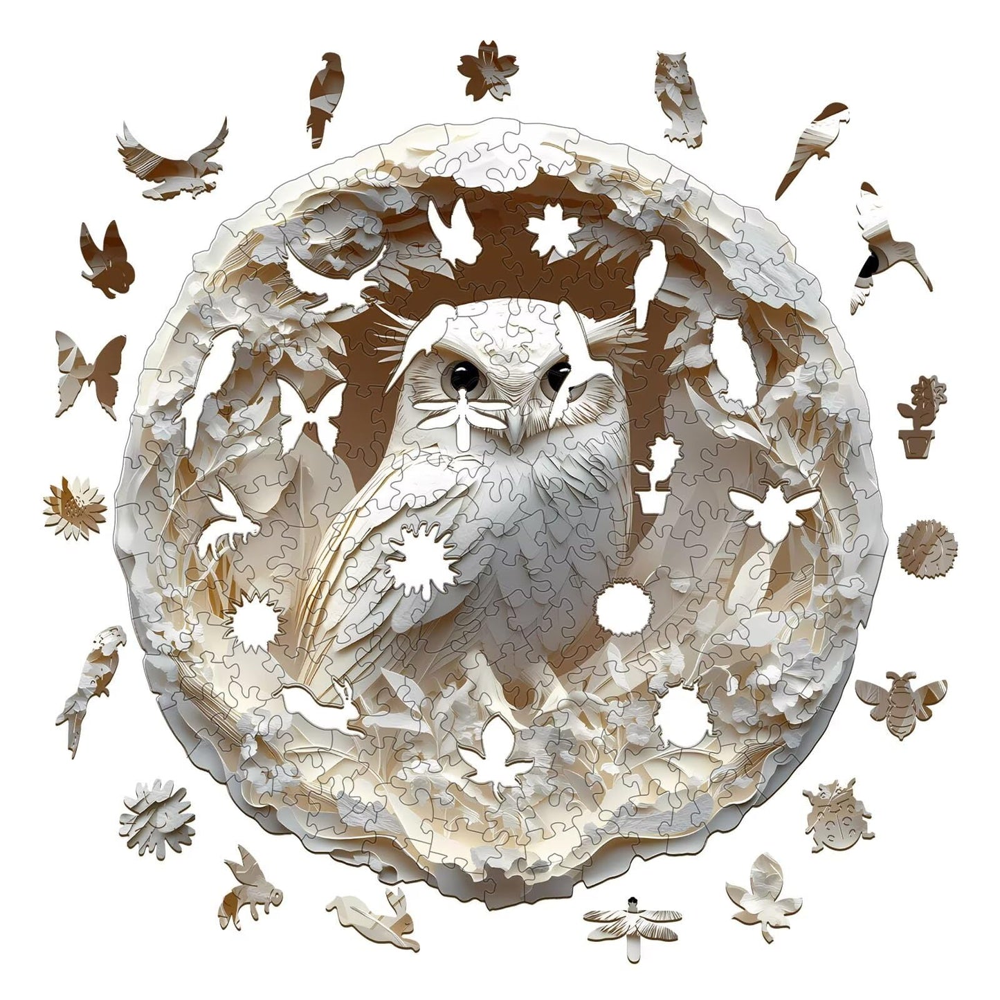 Jollitot Wooden Puzzles Adults, 3D Paper Carved Owl Puzzle 300 Pieces, Unique Animal Shaped Wood Challenging Jigsaw Puzzles Gifts for Adults, 13.4x13.3in