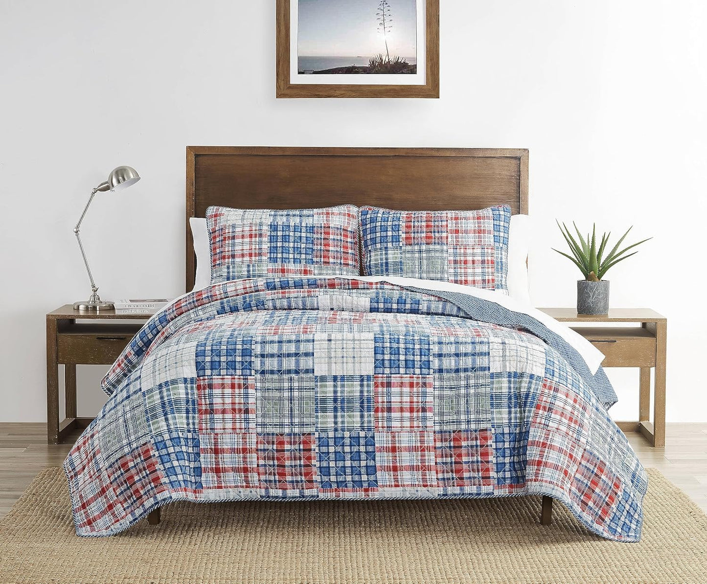 Nautica – Twin Quilt Set, Reversible Bedding with Matching Sham, Patchwork Plaid Room Decor, Lightweight Bed Set, College Dorm Room Essentials (Raeford Blue)