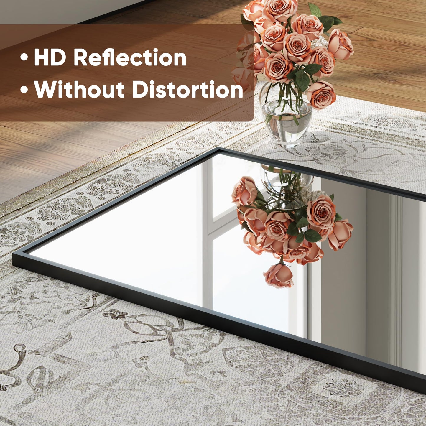 Antok 48''x 14'' Full Length Mirror Over Door, 4-in-1 Standing Leaning Wall Mounted, Adjustable Hanging Mirror for Bedroom Living Room, Black, Rect Corner