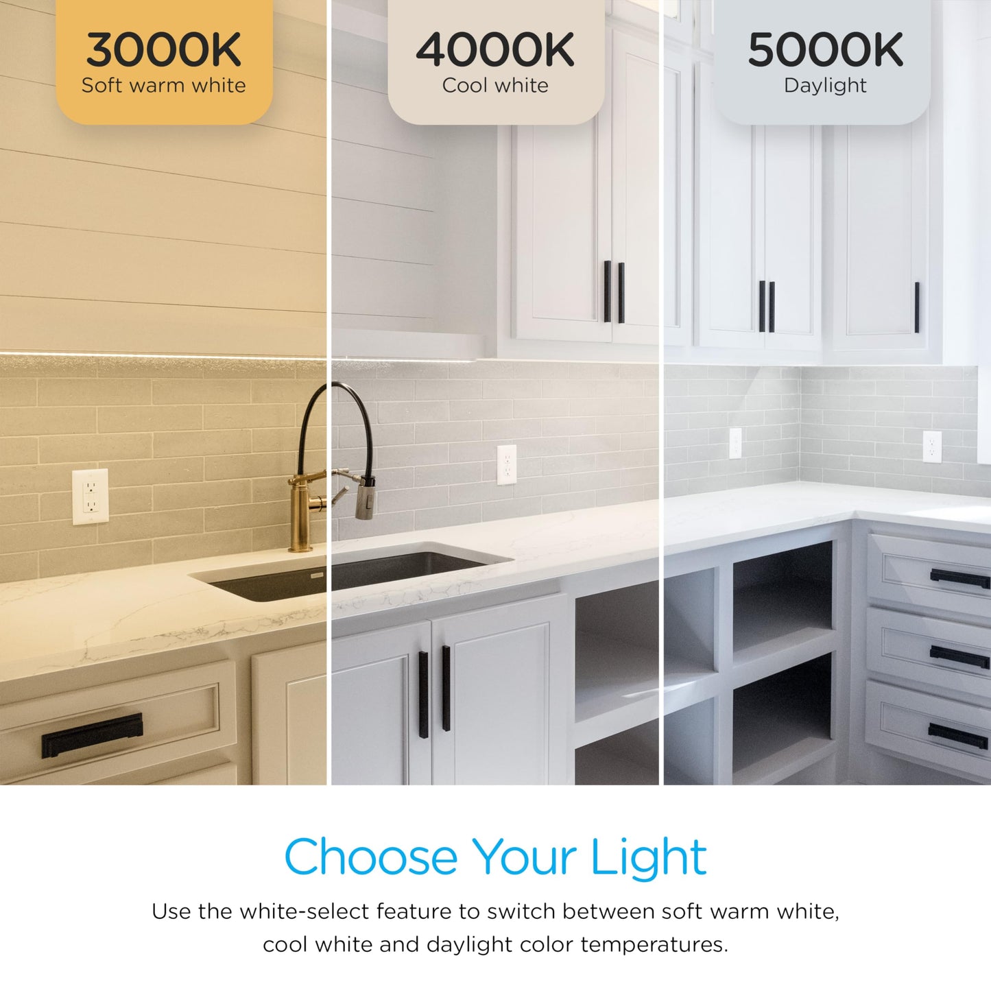 Enbrighten Premium 24in. LED Under Cabinet Light Fixture, Direct-Wire, 900 Lumens, 97 CRI, Color-Select, On/Off Switch, In-Wall Dimmer Compatible, 50,000 hr. LED Life, Steel Housing, White, 34290