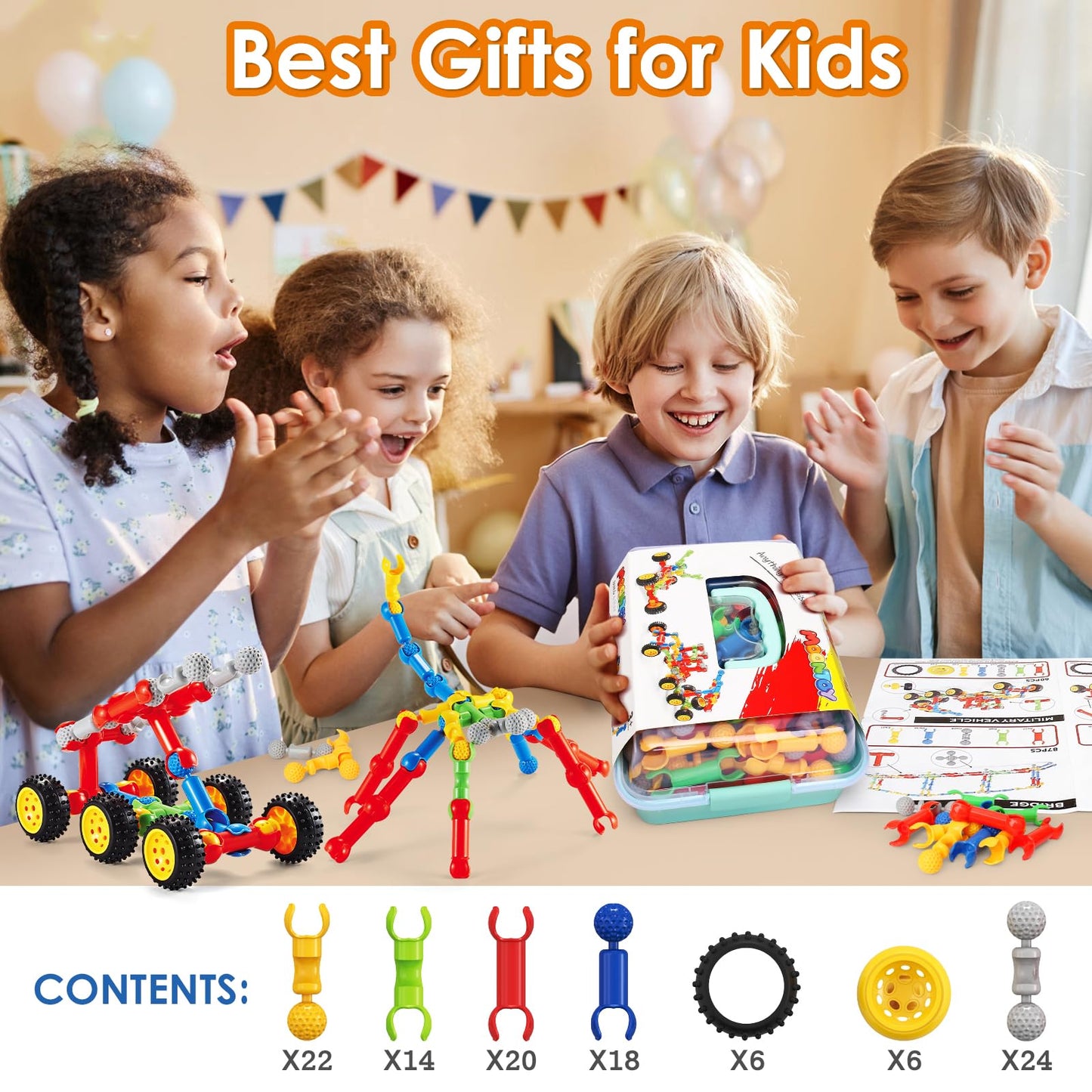 MOONTOY STEM Building Blocks Toys for Kids Ages 3-8, 110 Pieces Construction Set for 3 4 5 6 7 8+ Year Old Boy Girl Birthday Gift, Educational Erector Set Creative Games