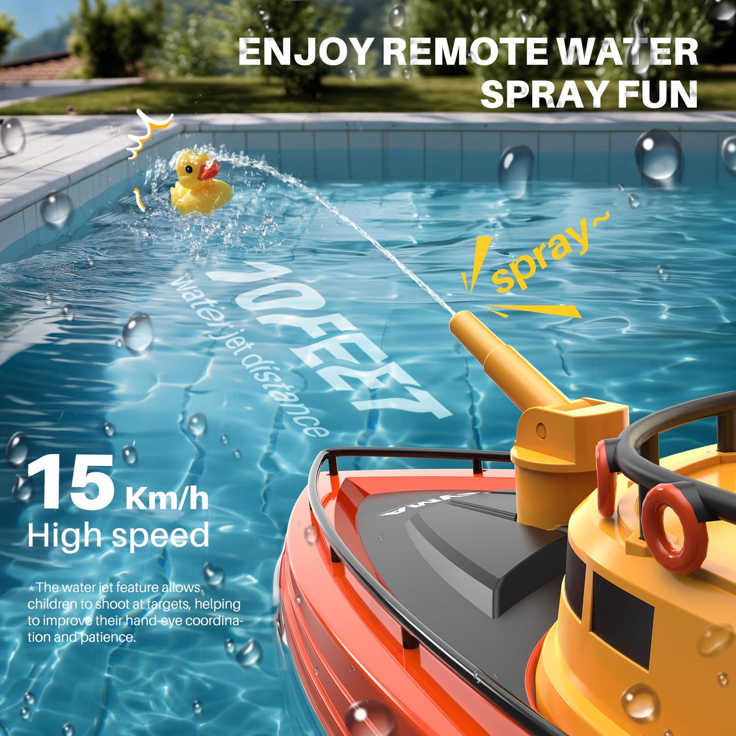 SYMA Remote Control Boat, Big RC Boat Firefighter for Kids 8-12 with 40 Mins Run Time (2 Batteries), One-Key Water Spary, 15 km/h High Speed and Low Battery Warning, Pool Toys for Boys Girls
