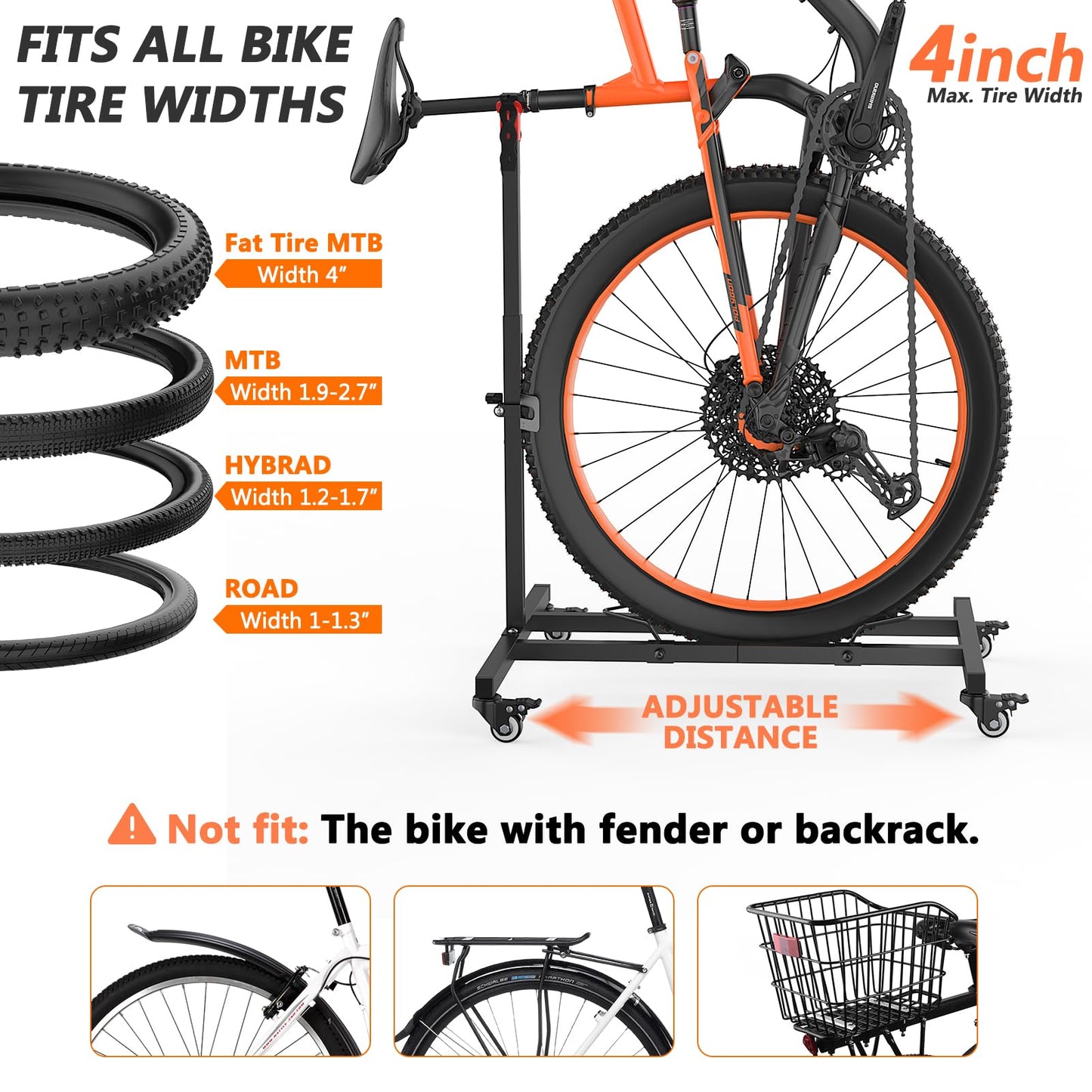 Vertical Bike Stand,Freestanding Space-Saving Bike Rack with Adjustable Height for Wheels Sizes up to 29”,Indoor Bike Storage Rack for Garage & Apartment,Upright Bicycle Floor Holder for MTB Road Bike