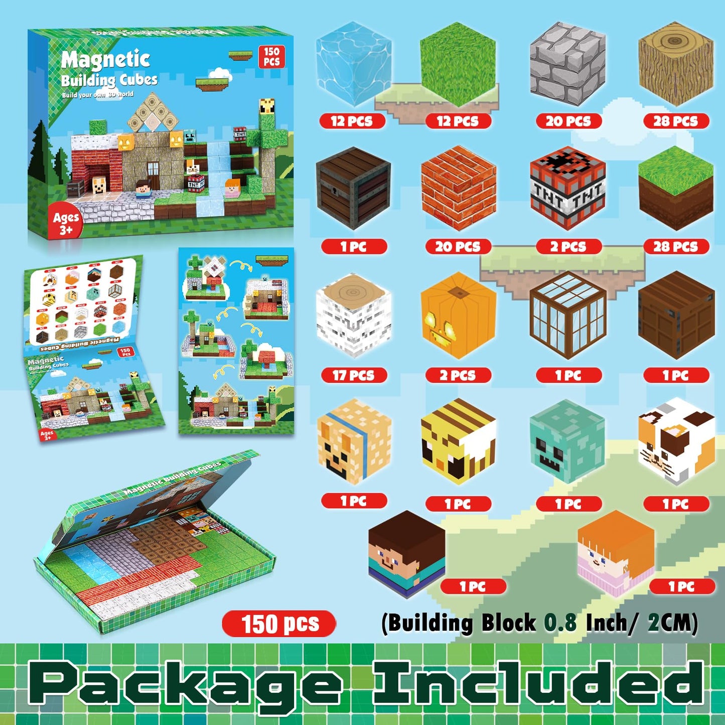 GraceDuck Magnetic Blocks - 150 PCS Build Magnetic Windmill Falls Homes - Magnetic Toys for Montessori Toddler Christmas Birthday Gifts - STEM Sensory Toys for 3 4 5 6 7 8 9 10 Year Old Boys & Girls