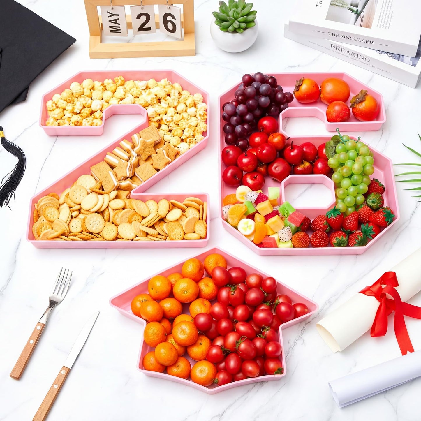 Tellingyou 3 Pcs 13.7" 2026 Graduation Fillable Letter, Plastic Number Trays for Food 2026, Charcuterie Number, Grad Fillable Letter for Class of Congrats Grad Party Supplies(2026,Light Pink)