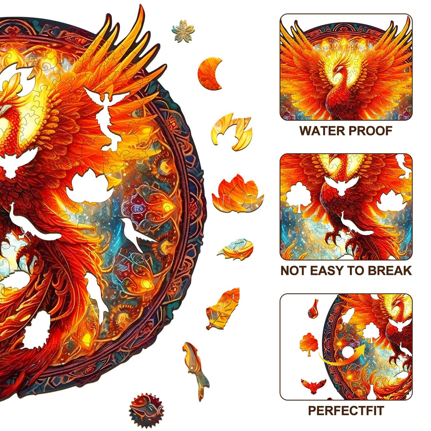 KAAYEE Wooden Jigsaw Puzzles-Wooden Puzzle Adult Unique Shape Advanced Phoenix Wooden Jigsaw Puzzle for Adult, Family Puzzles 14.9 * 13.8in 290pcs,Chritmas Gift