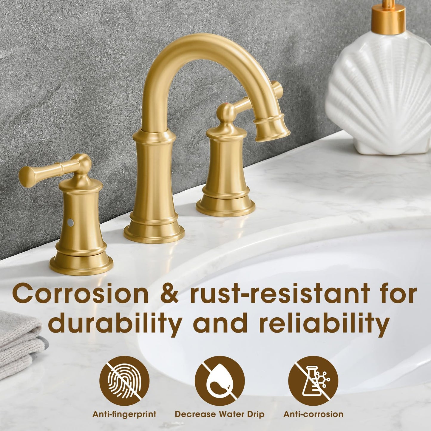 Hangoro Gold Bathroom Faucet, 8 Inch Brushed Gold Bathroom Faucet with Pop-up Drain Assembly, Widespread Sink Faucet with cUPC Supply Lines for Vanity, Lavatory RV Farmhouse Sink(L2304-BG)