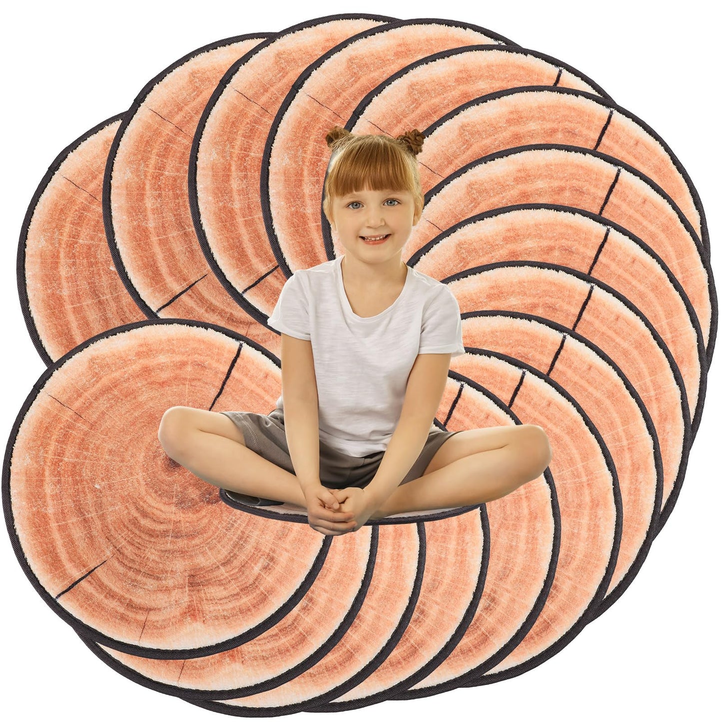 Woanger 24 Pcs Carpet Circle Seats 13.78 Inch 3D Digital Print Wood Tree Round Floor Cushion Soft Warm Small Mat Circle for Preschool Classroom Seating Home Couch Sofa Bedroom Living Room Decor