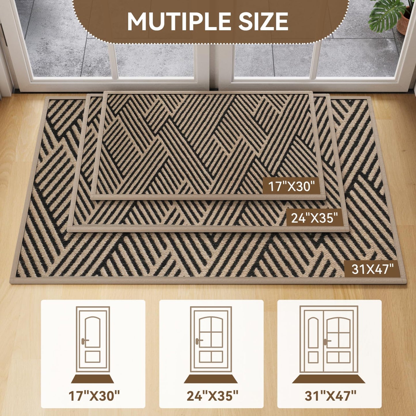 QiCaiJia Door Mat Indoor Outside Entrance 24"x35", Low-Profile Non Slip Outdoor Inside Doormat Entryway Mat, Dirt Resistant Absorbent Front Porch Welcome Entry Mats, Washable Easy Clean, Brown