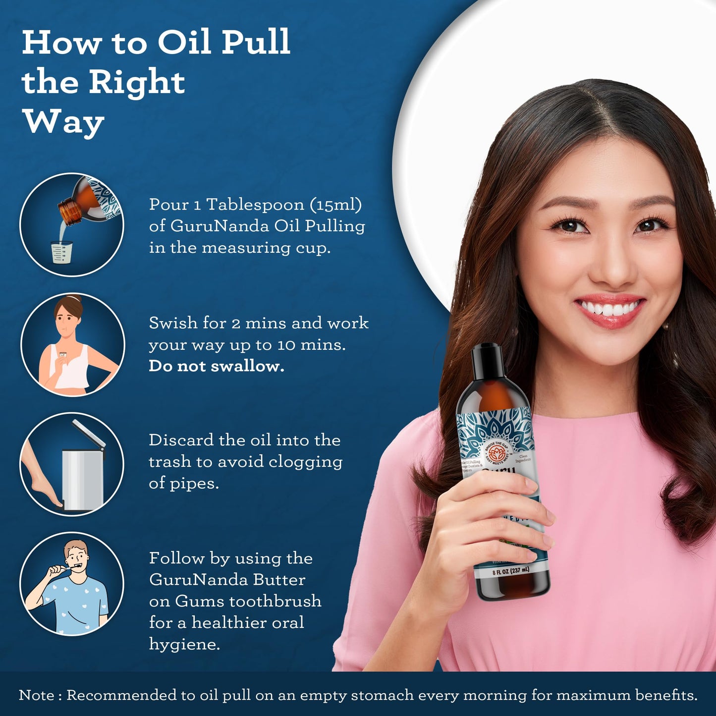 GuruNanda Advanced Oil Pulling with Tongue Scraper, Natural Alcohol Free Mouthwash with Coconut Oil, Vitamins D & E for Teeth & Gum Health (3x8 Fl Oz)