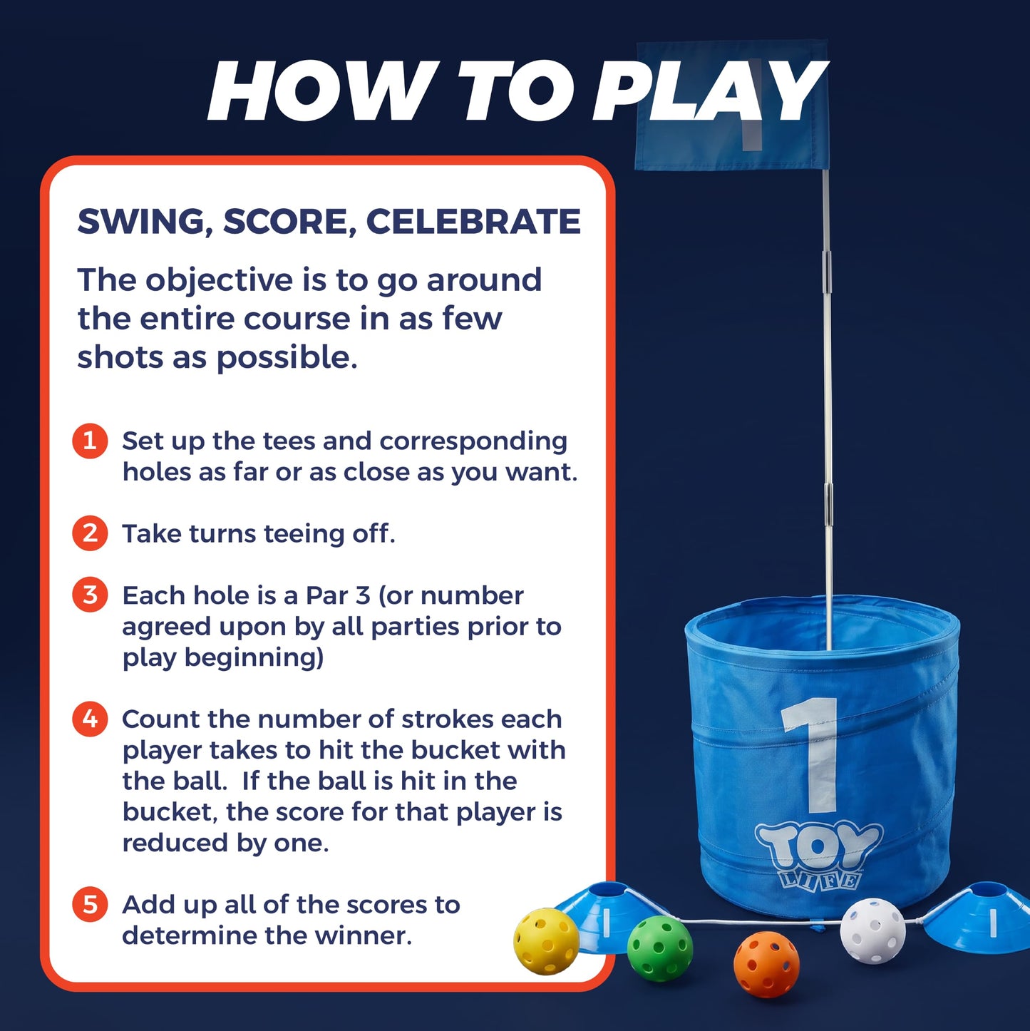 TOY Life Golf Game Set, 6 Holes Backyard Golf Bucket Game for Adults Kids, Practice Golf Course with Balls and Flag, Outdoor Indoor Golf Yard Game for Beach, Camping and Lawn