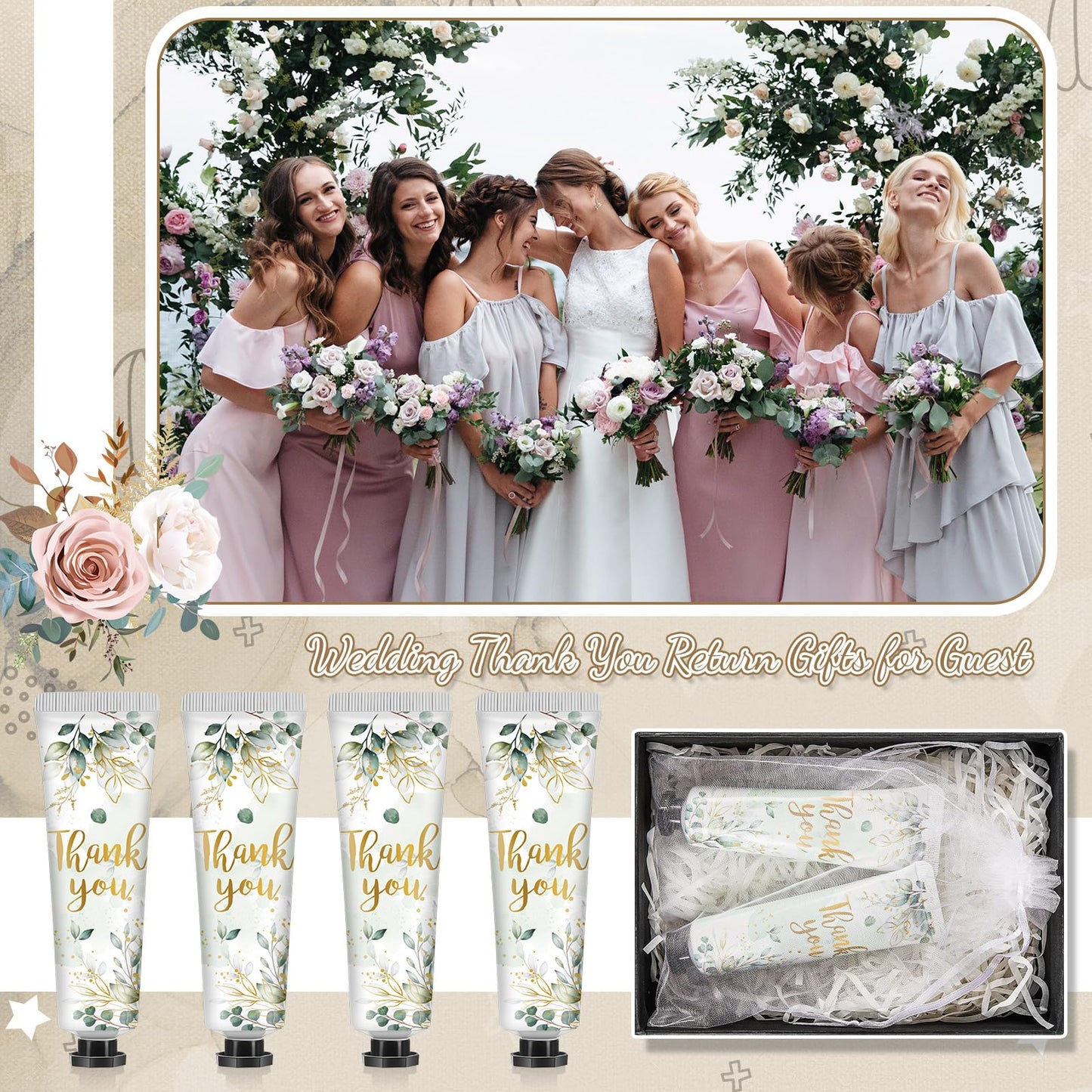 Swiffen 48 Sets Baby Shower Hand Cream Bulk Baby Shower Favors Bridal Shower Hand Cream Thank You Hand Cream for Guests Travel Size Hand Lotion with Organza Bags(Guests)
