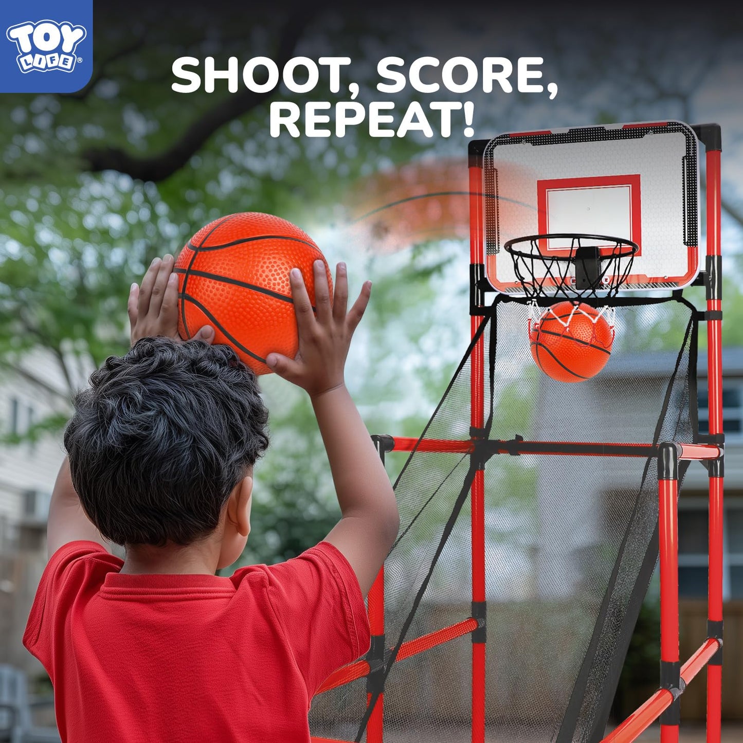 TOY Life Arcade Adjustable Height Basketball Game, Easy to Install with 4 Balls and Hoop Set for Children Aged 3 to 12 Years, Sports Game for Indoor and Outdoor Use, Air Pump