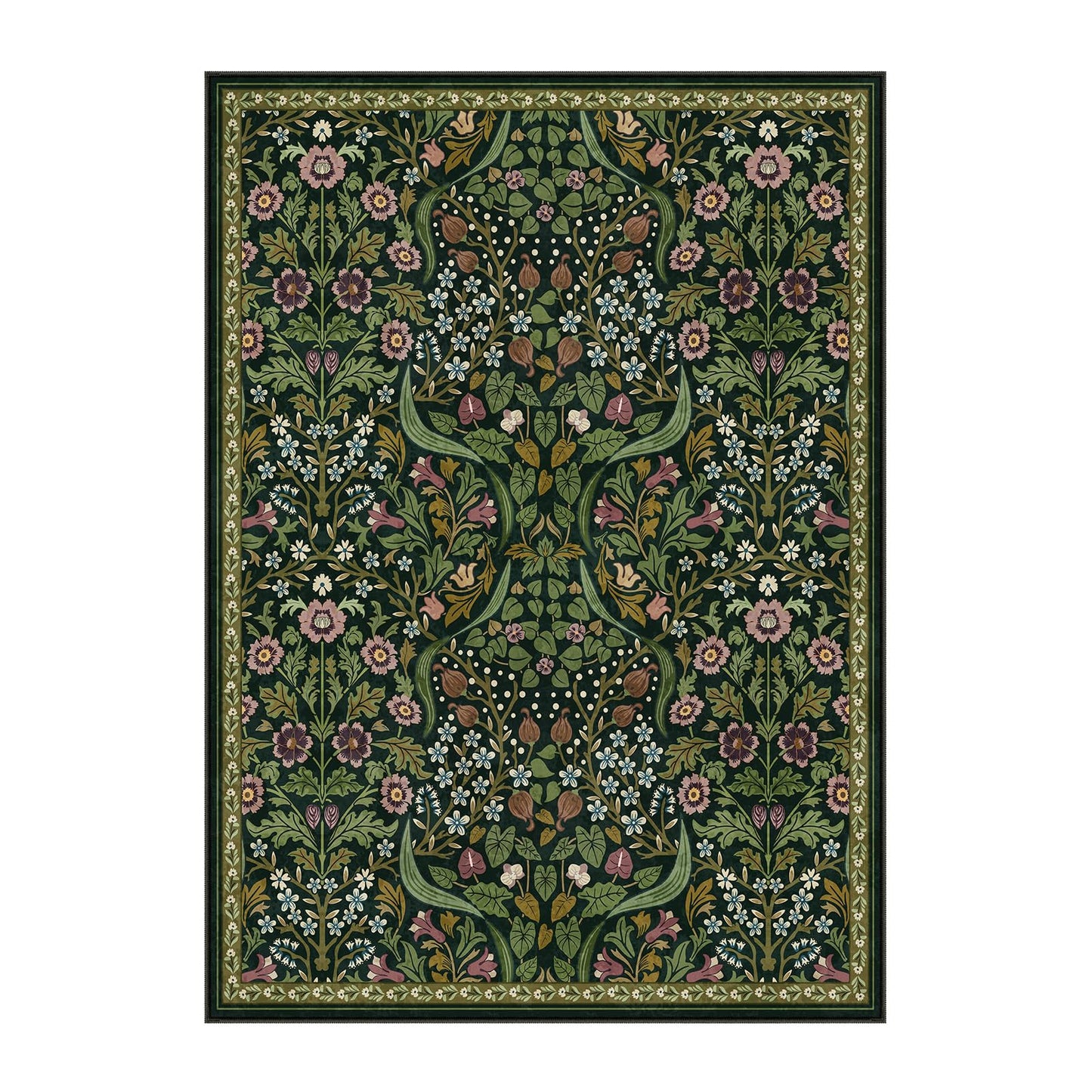 Lahome Floral 5x7 Washable Living Room Rugs, Green Area Rugs for Bedroom Rubber Backed, Botanical Thin Stain-Resistant Carpet for Dining Room, Guestroom, Kids Room, Living Room Decor