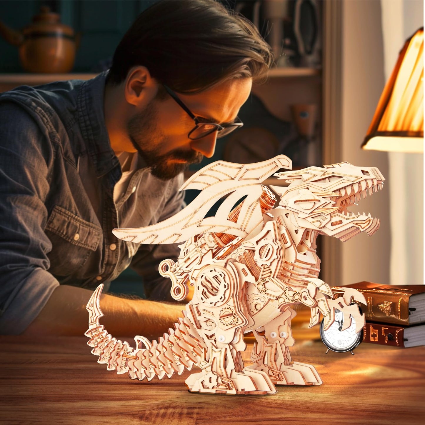 3D Wooden Puzzles for Adults, Building Sets Walking and Roaring Dragon Wooden Model Kit - DIY Mechanical Dragon Puzzle Gifts for Adults, Gifts for Men with Lifelike Walk