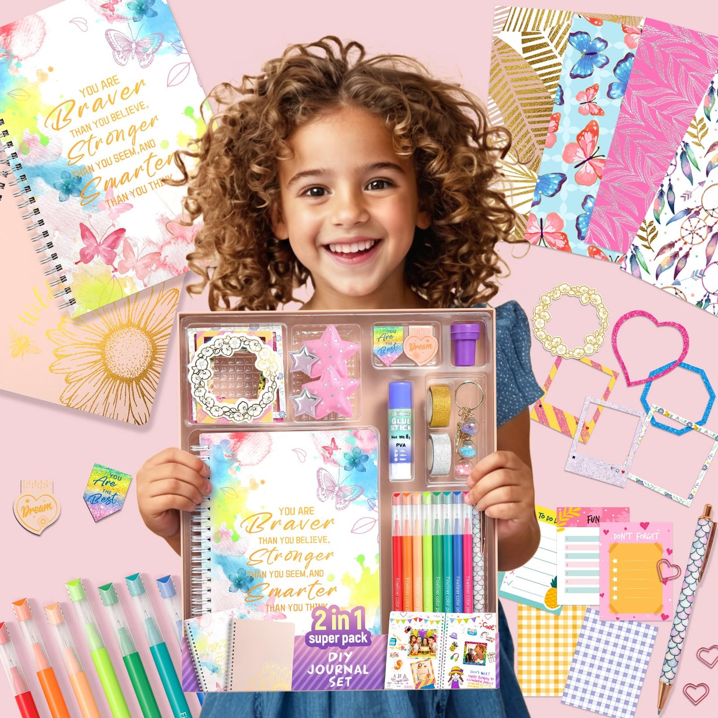 2 Pack DIY Journal Kit, 73pcs Journal Set for Teen Girls, Stationery Set, Scrapbook & Diary Supplies Set, Ideal Gifts for 8 9 10 11 12 13 14 Year Old Girl