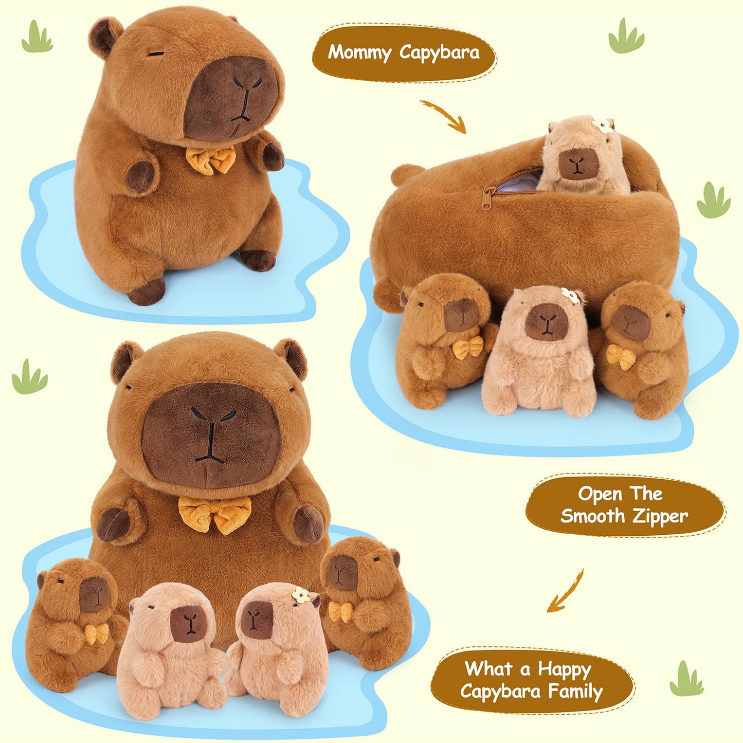Achwishap 5PCS Capybara Family,Kawaii Cushion Doll for Kids Adult(16” Capybara Family)