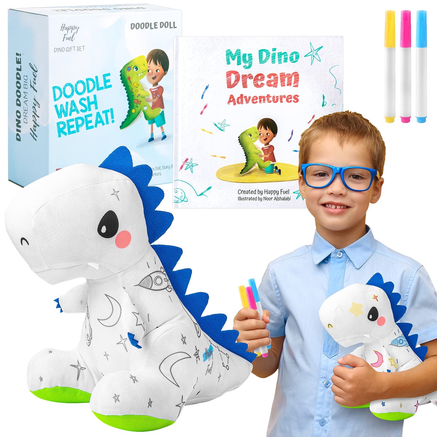 T-Rex Plush Dinosaur Coloring Book Gift Set, Arts and Crafts, Soft, Washable, Plush Stuffed Animal Toy, Painting Craft Kit, Dinosaur Toys,