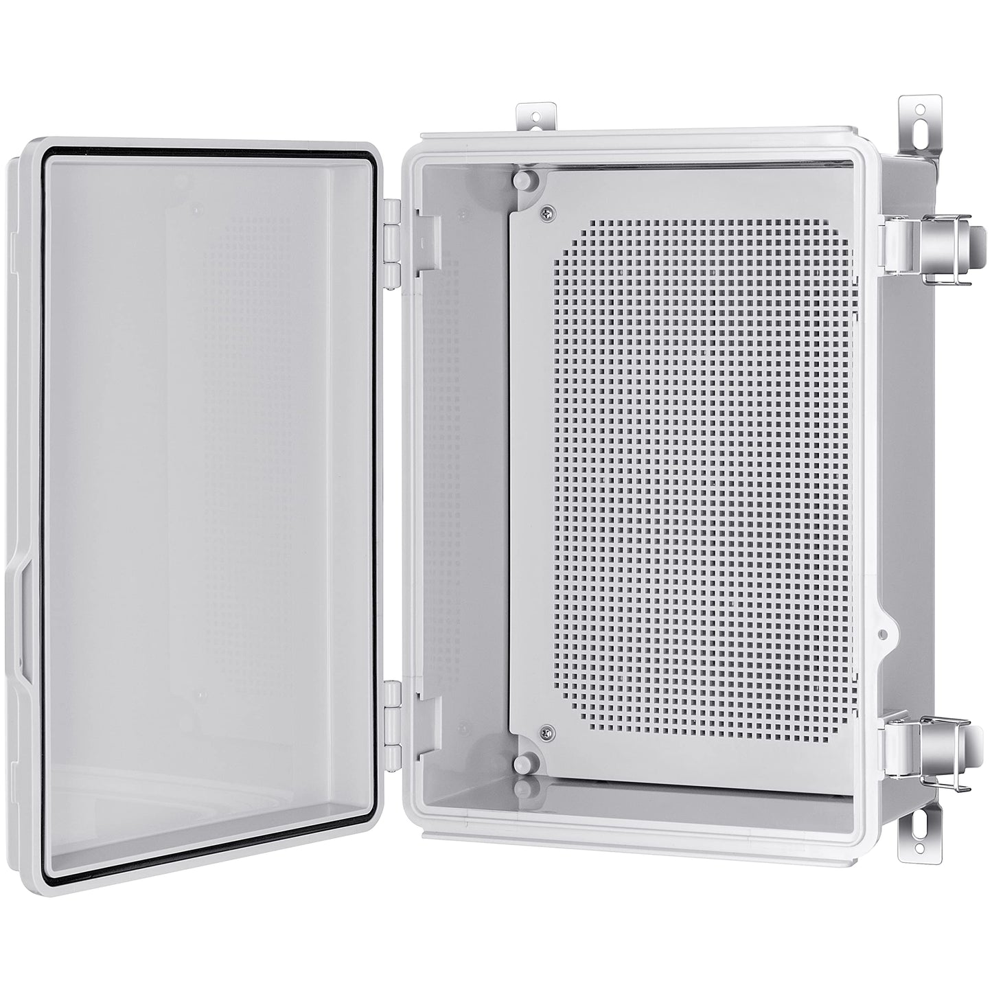 Gratury Junction Box, IP67 Waterproof Plastic Enclosure for Electrical Project, Hinged Grey Cover, Includes Mounting Plate and Wall Bracket 370×270×150mm (14.6"×10.6"×5.9")