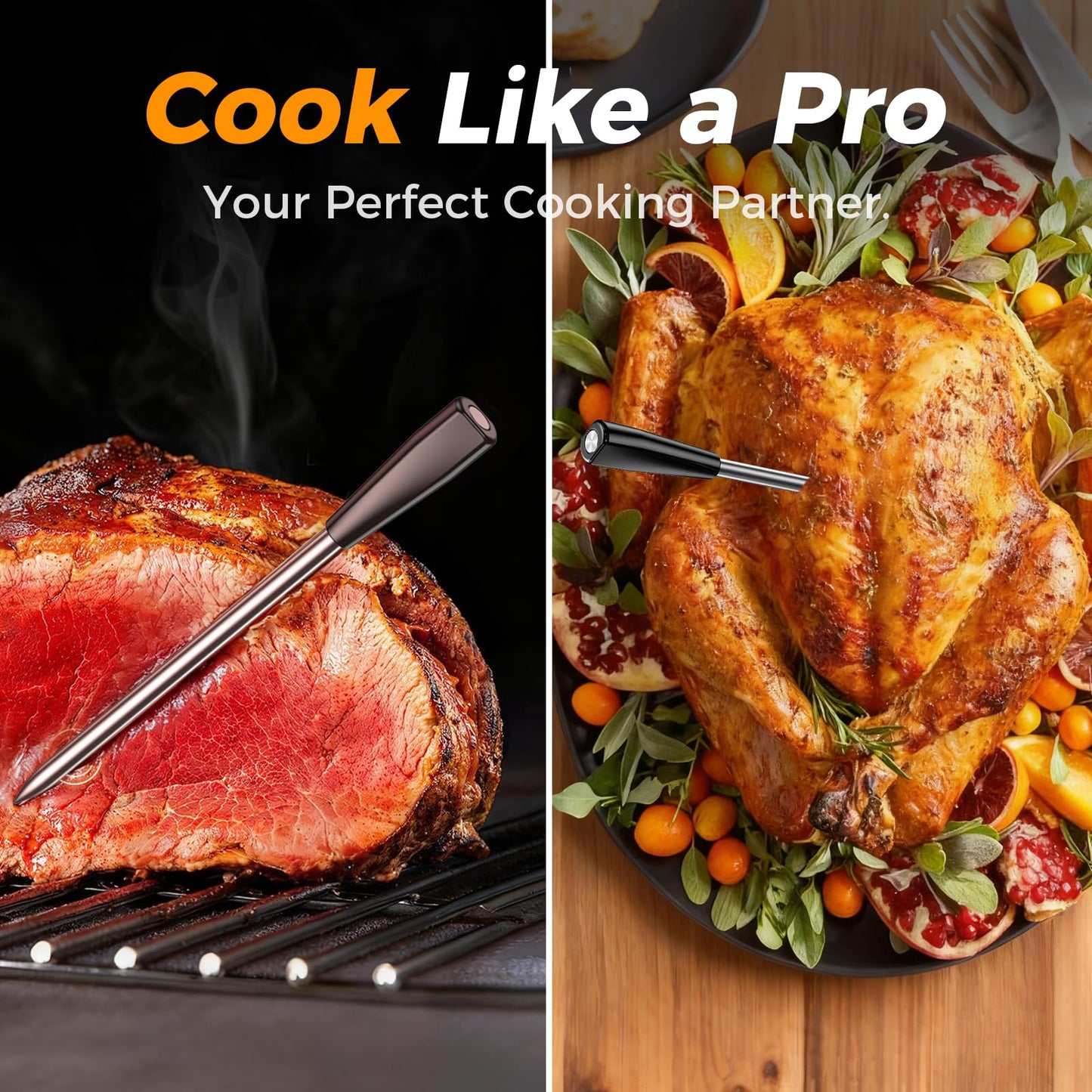 Smart Wireless Meat Thermometer,Digital Cooking Thermometer with Dual High-Accuracy Sensors, 2 Pack Ceramic Heat-Resistant Probe, Instant Read LCD & App Control for Kitchen,BBQ,Oven,Grill,Air Fryer