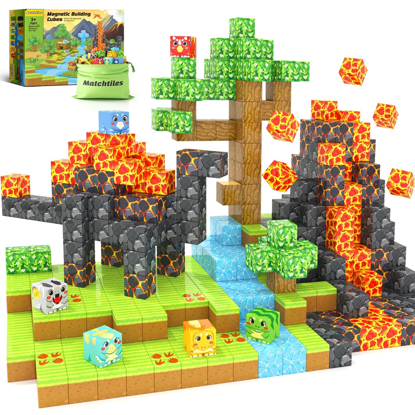 Magnetic Blocks Toys, Build Mine Magnet World Dinosaurs Set, Magnetic Tiles Building Toys for Boys & Girls Kids Ages 3-5 5-7, STEM Montessori Sensory Toys for Toddlers Gifts for 3+ Years Old
