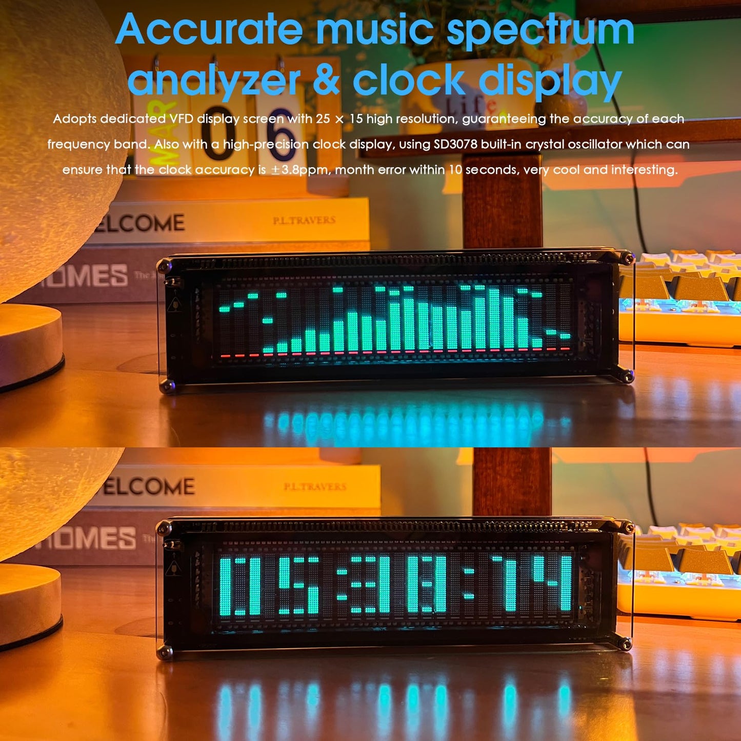 Nobsound AK2515 Pro Audio Spectrum Analyzer with VFD Display, MIC Input & Advanced AGC - Precise Sound Level Meter for Musicians and Audio Enthusiasts