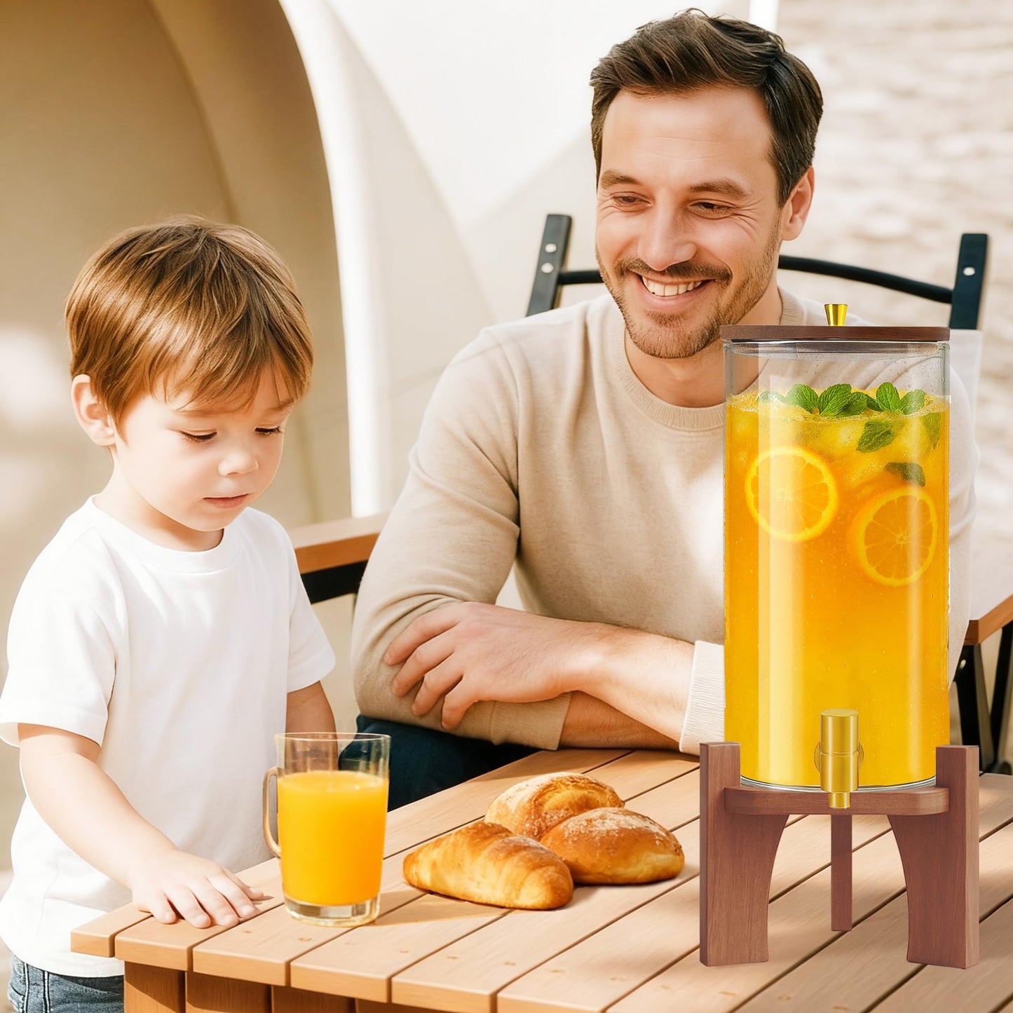 VERSSURE Glass Drink Dispenser,1.5 Gallon Beverage Dispenser with Stand,Lemonade Dispenser with Stainless Steel Faucet,Drink Dispensers for Parties, Bars and Home (Round Stand)